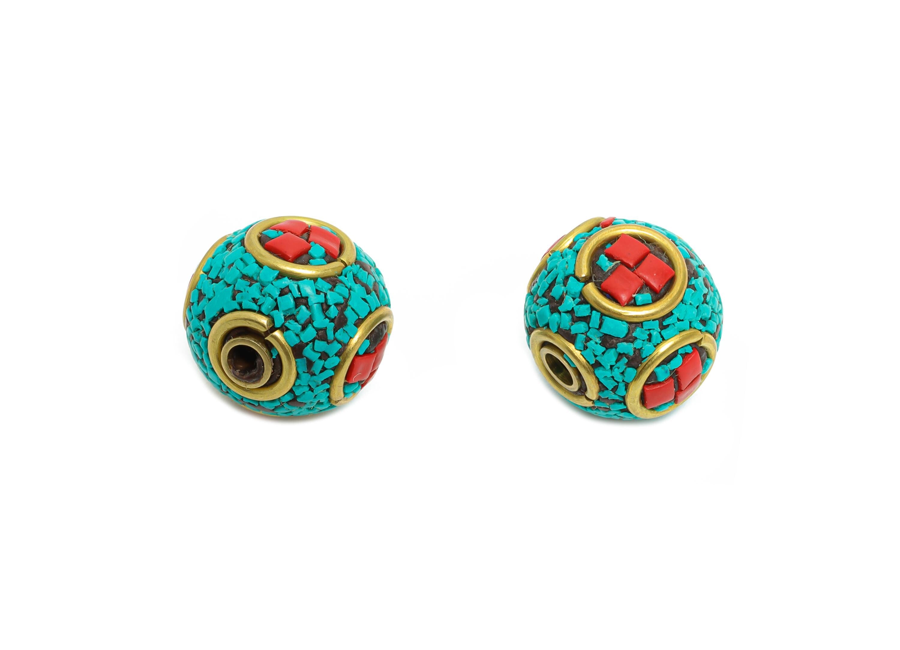 Brass Colorful Bohemian Beads - Nepalese/Tibetan Round Bracelet Bead - Ball Handmade Bead - Artisan Craft Bead - 12x13x12mm - RGP9873 - DOMEDBAZAAR