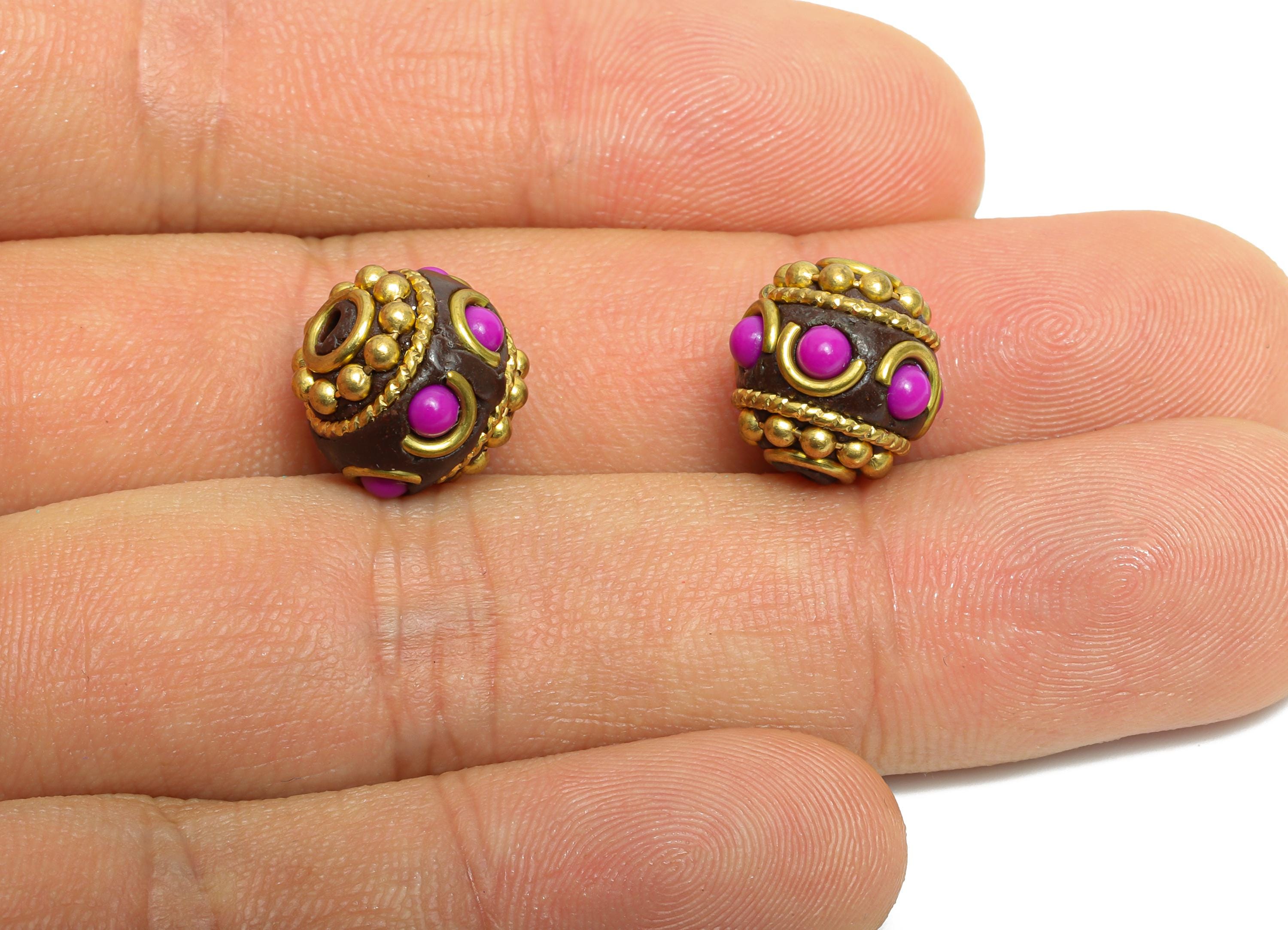 Brass Bohemian Round Bead - Nepalese/Tibetan Space Bead - Handmade Jewelry - Bracelet Bead - Artisan Craft Bead - 11x11x11mm - RGP9874 - DOMEDBAZAAR