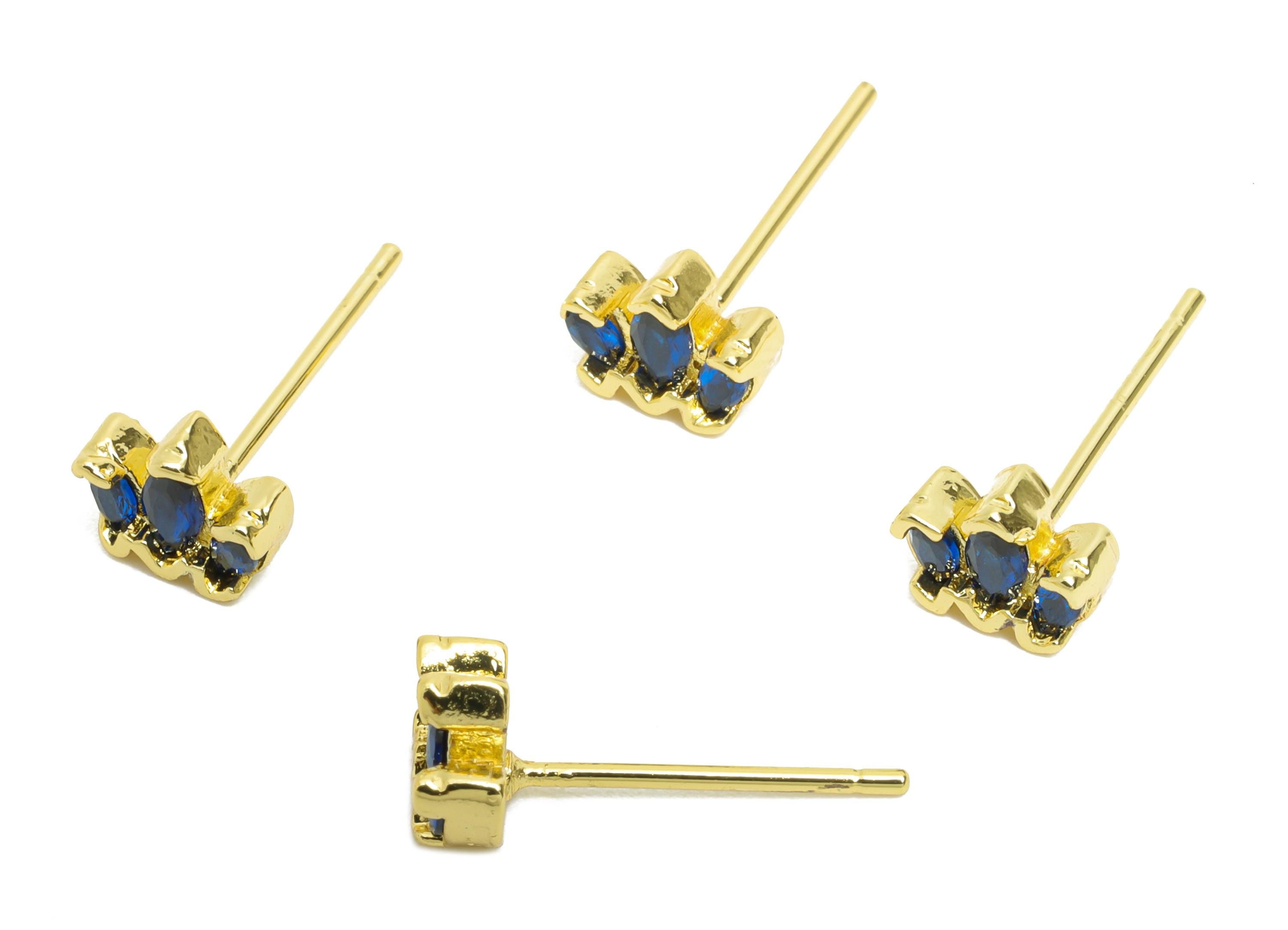 Brass CZ Crown Stud - Mini Blue Marquise Earring Post for Girls - Gold Minimalism Jewelry - 18K Real Gold Plated - 5.27x6.67x0.78mm -RGP9838 - DOMEDBAZAAR