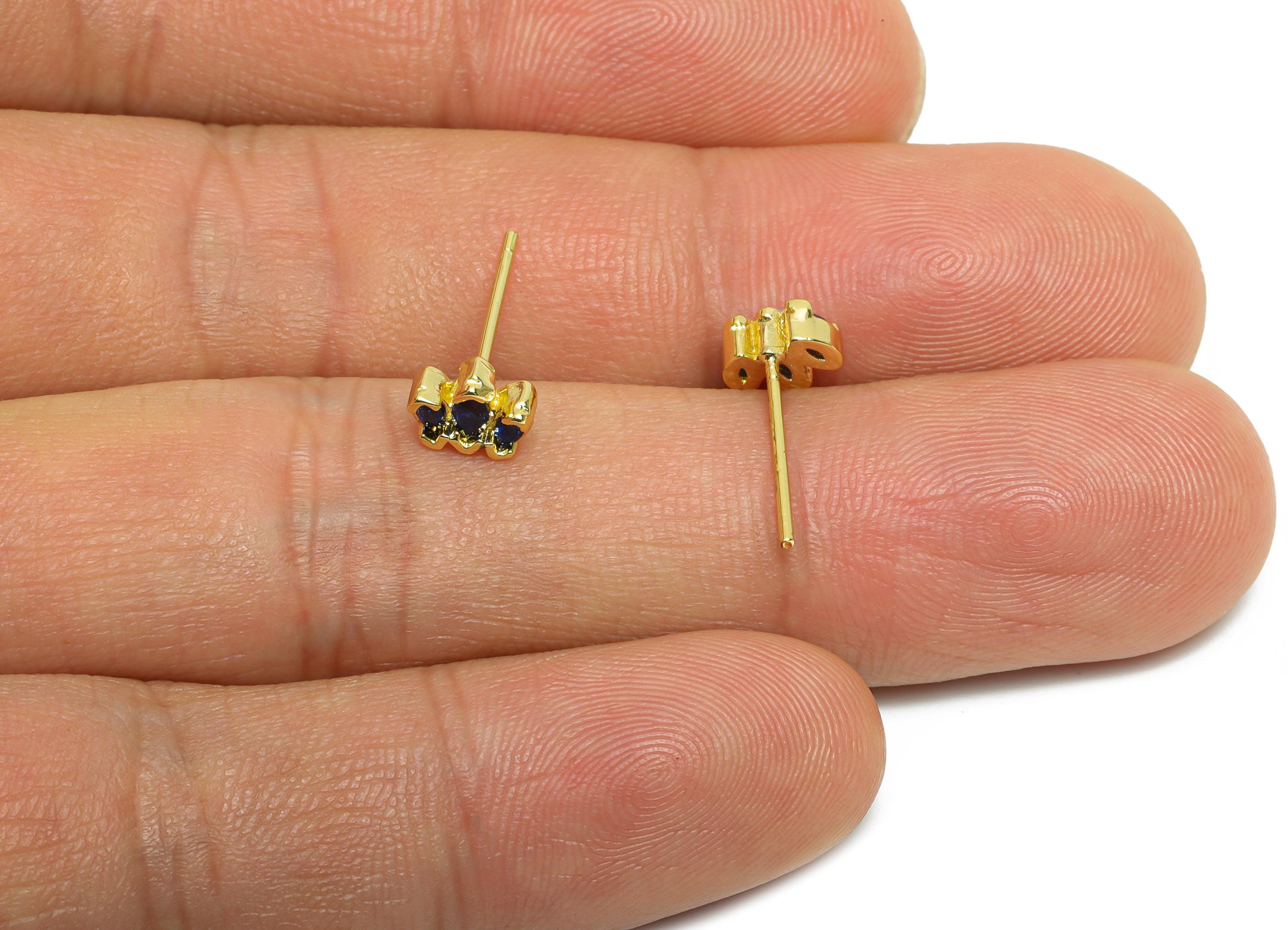 Brass CZ Crown Stud - Mini Blue Marquise Earring Post for Girls - Gold Minimalism Jewelry - 18K Real Gold Plated - 5.27x6.67x0.78mm -RGP9838 - DOMEDBAZAAR