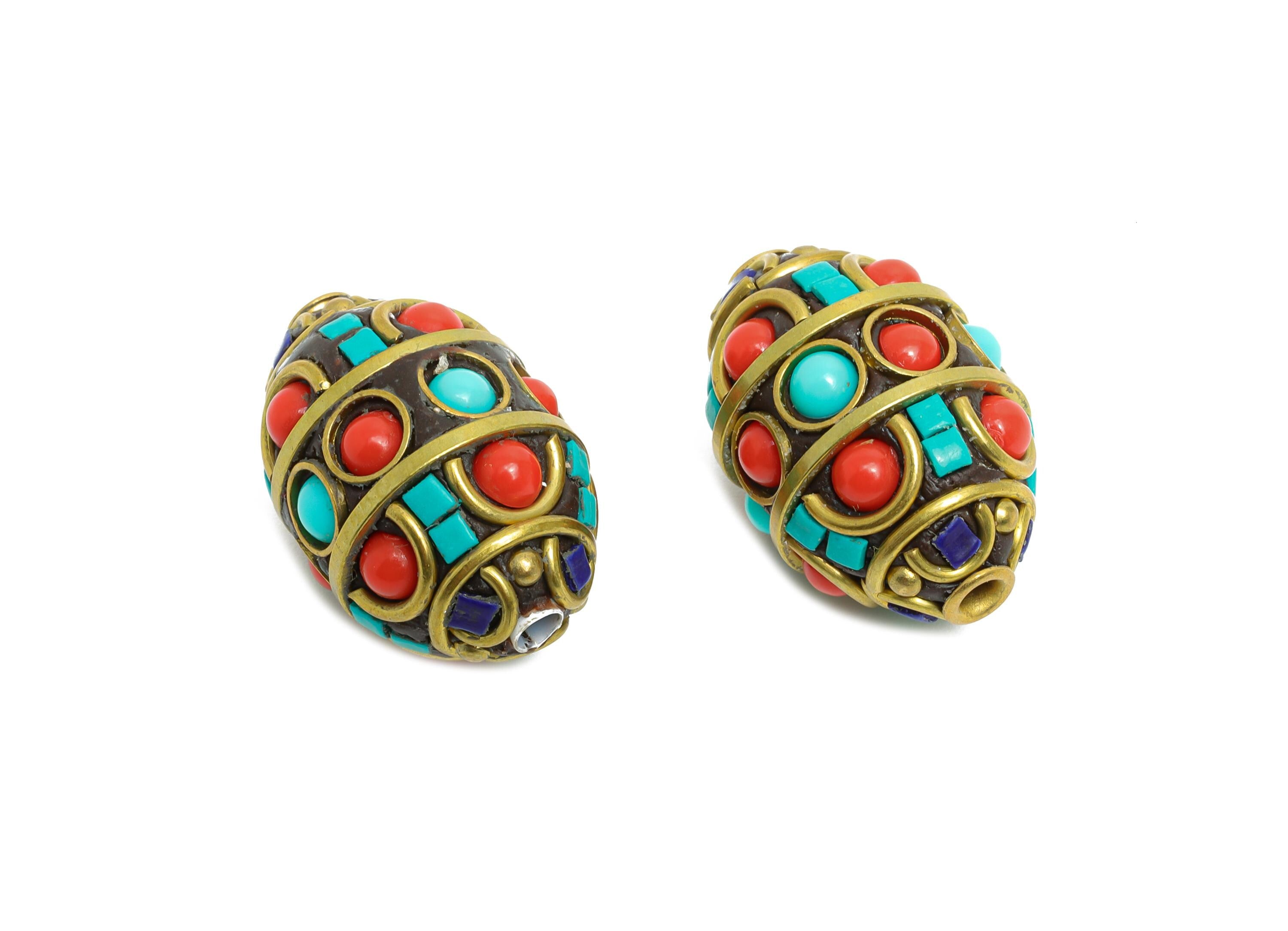 Bohemian Craft Beads - Nepalese/Tibetan Space Craft Bead - Bracelet Bead - Vintage Artisan Handcrafted - 23x15x15.35mm - RGP9868 - DOMEDBAZAAR