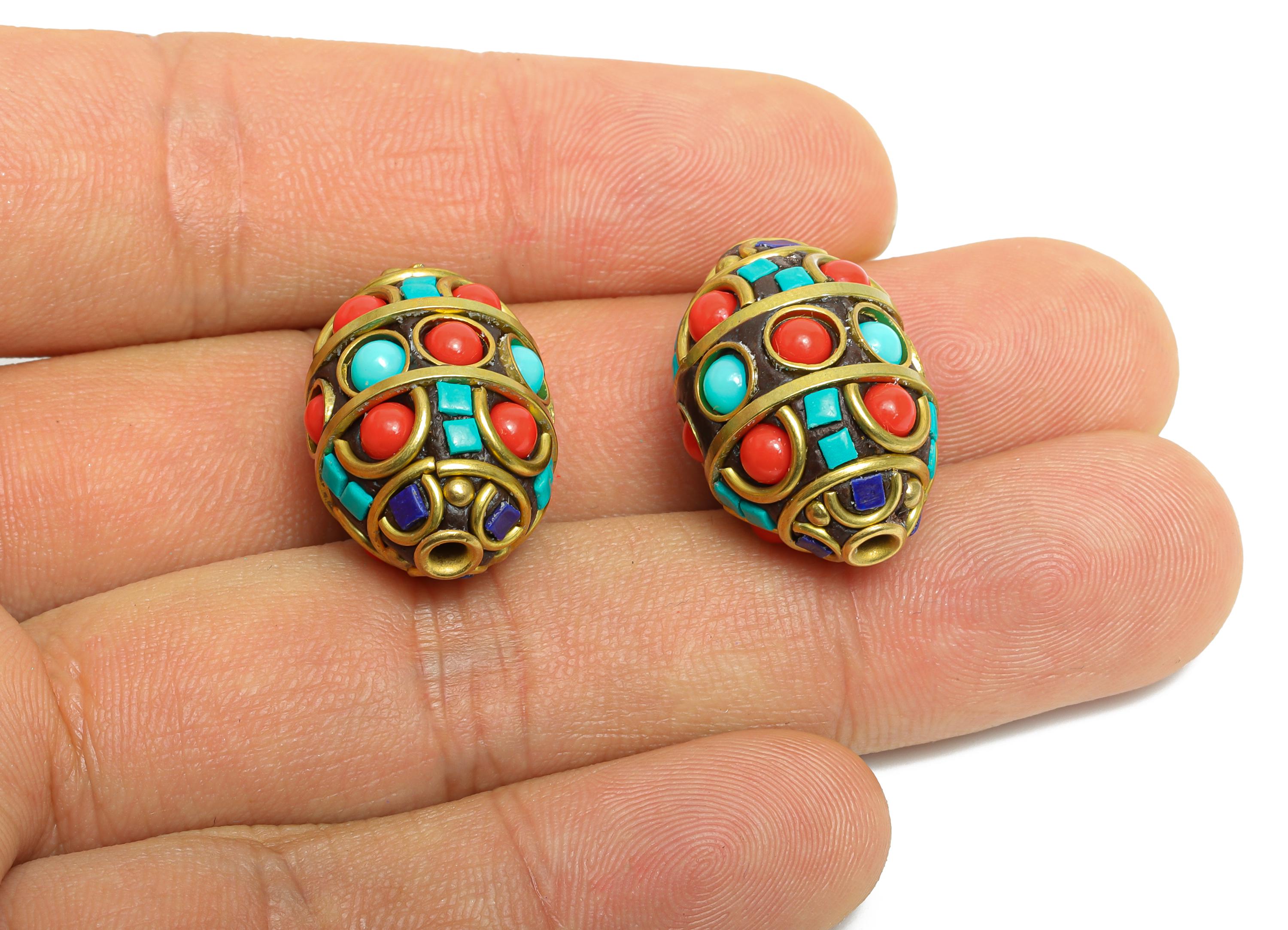 Bohemian Craft Beads - Nepalese/Tibetan Space Craft Bead - Bracelet Bead - Vintage Artisan Handcrafted - 23x15x15.35mm - RGP9868 - DOMEDBAZAAR