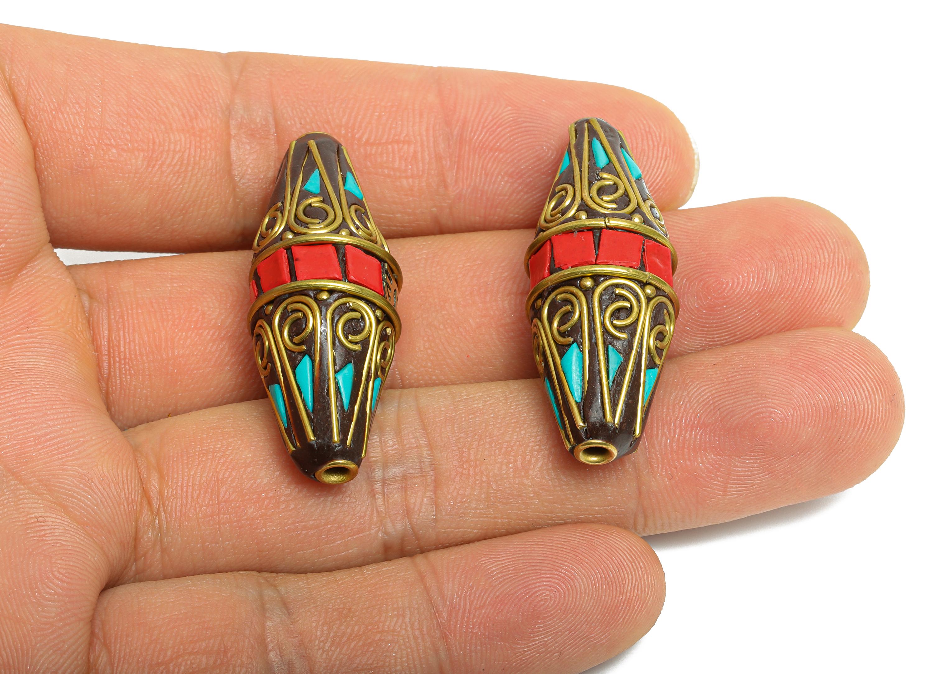 Bohemian Craft Pendant - Nepalese/Tibetan Space Craft Bead - Bracelet Bead - Vintage Artisan Handcrafted - 38.7x15x15mm - RGP9867 - DOMEDBAZAAR