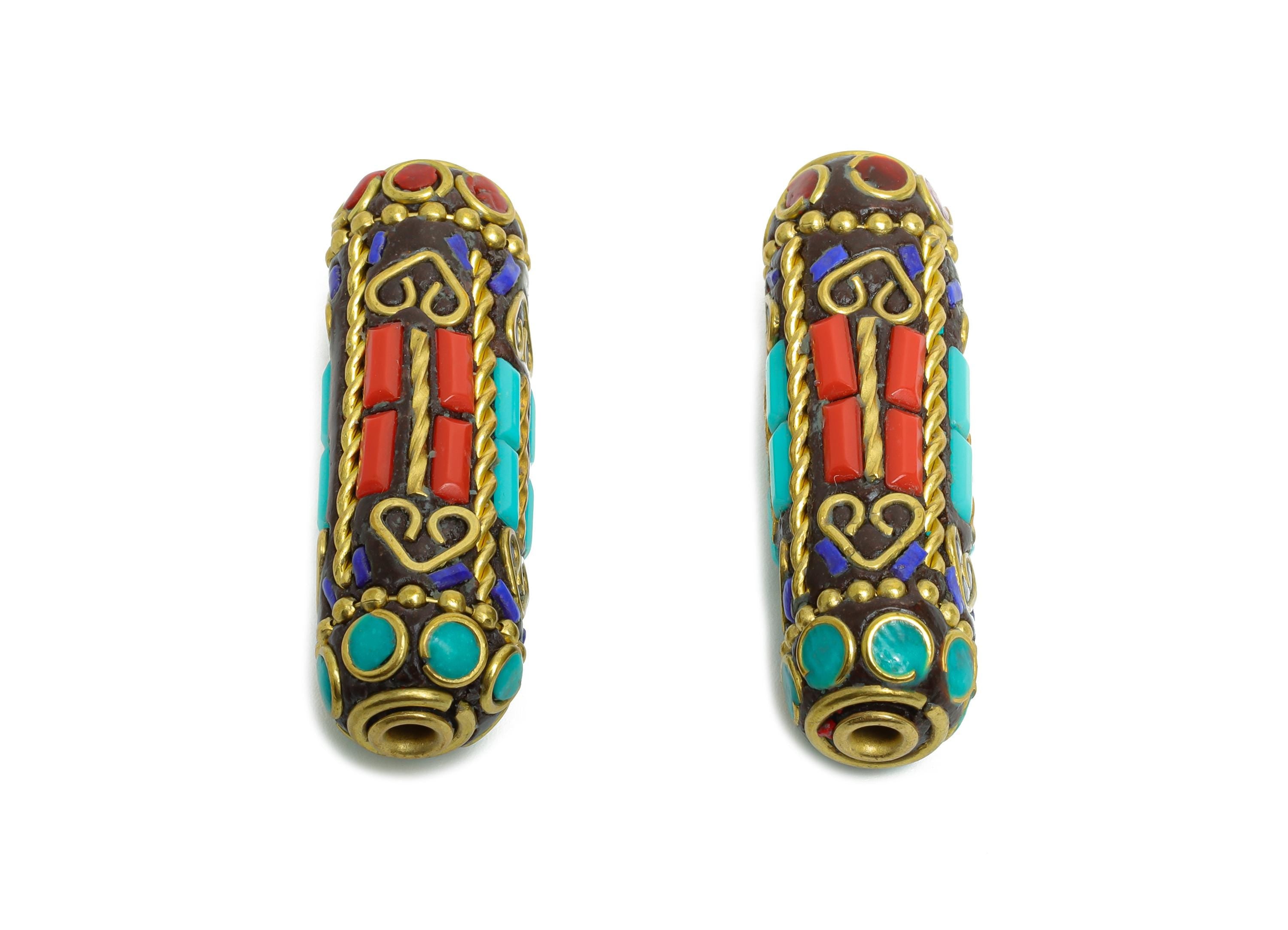 Bohemian Craft Bead - Nepalese/Tibetan Space Craft Bead - Bracelet Brass Bead - Vintage Artisan Handcrafted - 33x11x11.19mm - RGP9880 - DOMEDBAZAAR