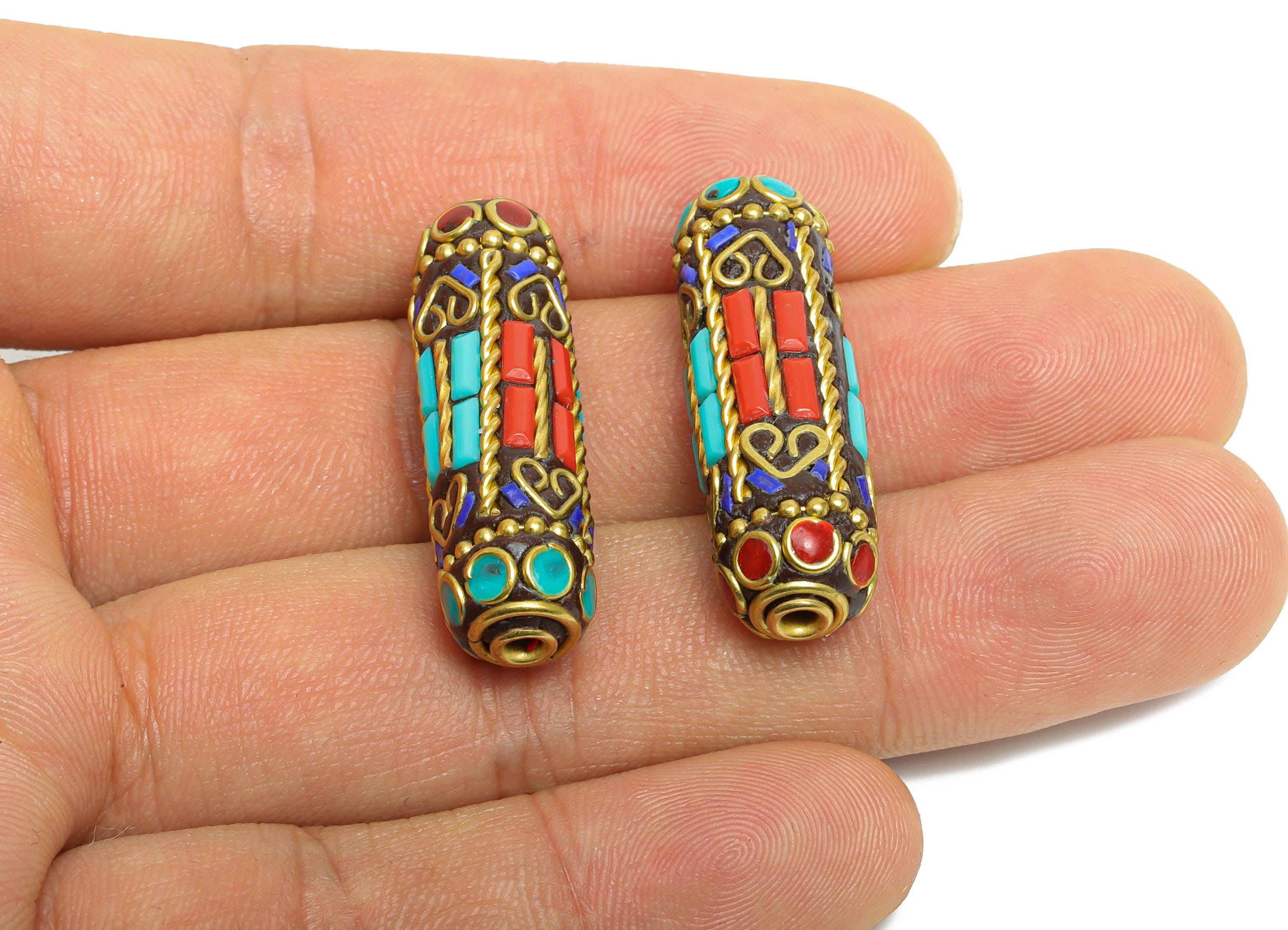 Bohemian Craft Bead - Nepalese/Tibetan Space Craft Bead - Bracelet Brass Bead - Vintage Artisan Handcrafted - 33x11x11.19mm - RGP9880 - DOMEDBAZAAR