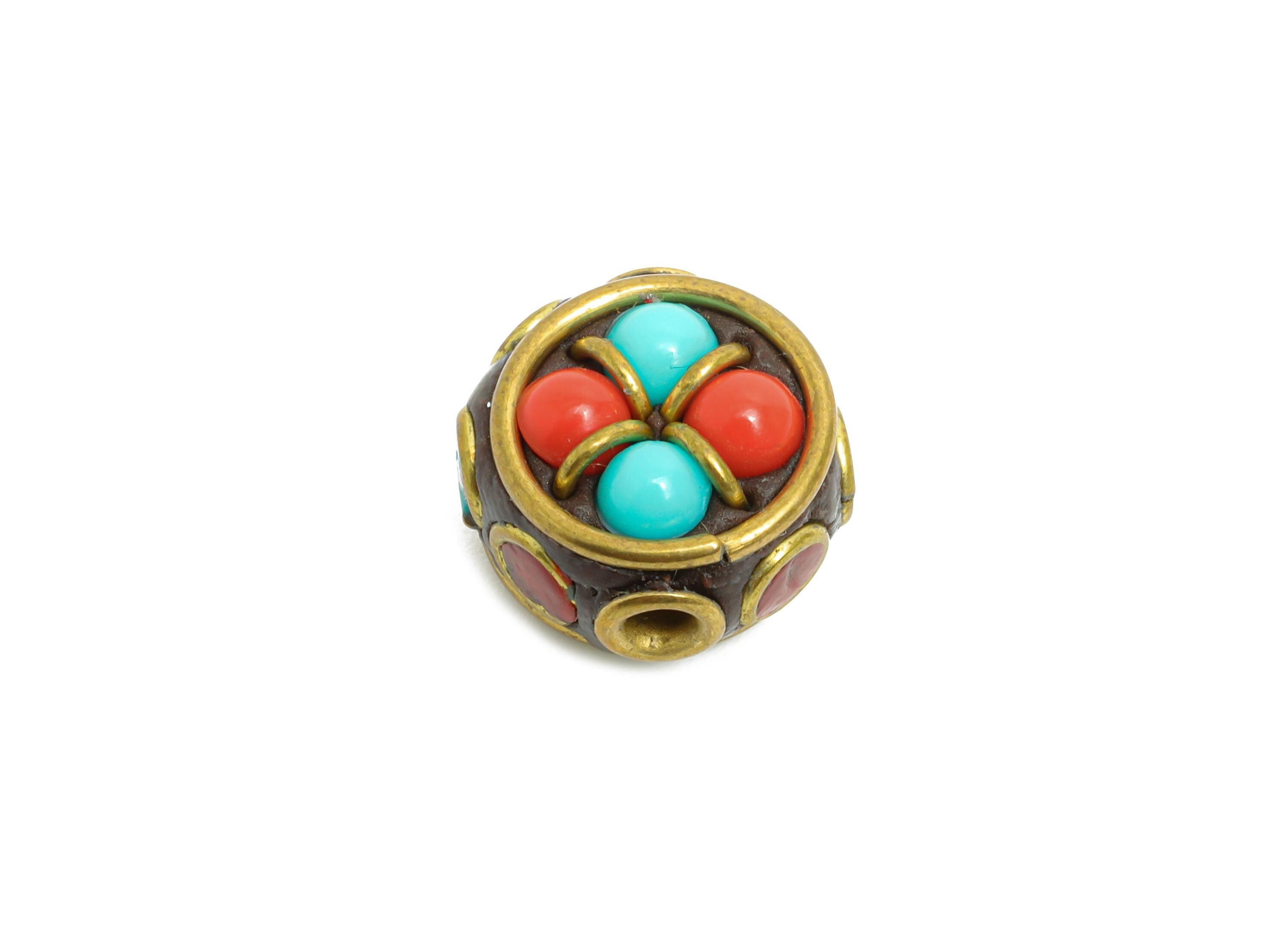 Bohemian Craft Bead - Nepalese/Tibetan Space Craft Bead - Brass Bracelet Bead - Vintage Artisan For Bracelet - 13x13x8mm - RGP9876 - DOMEDBAZAAR