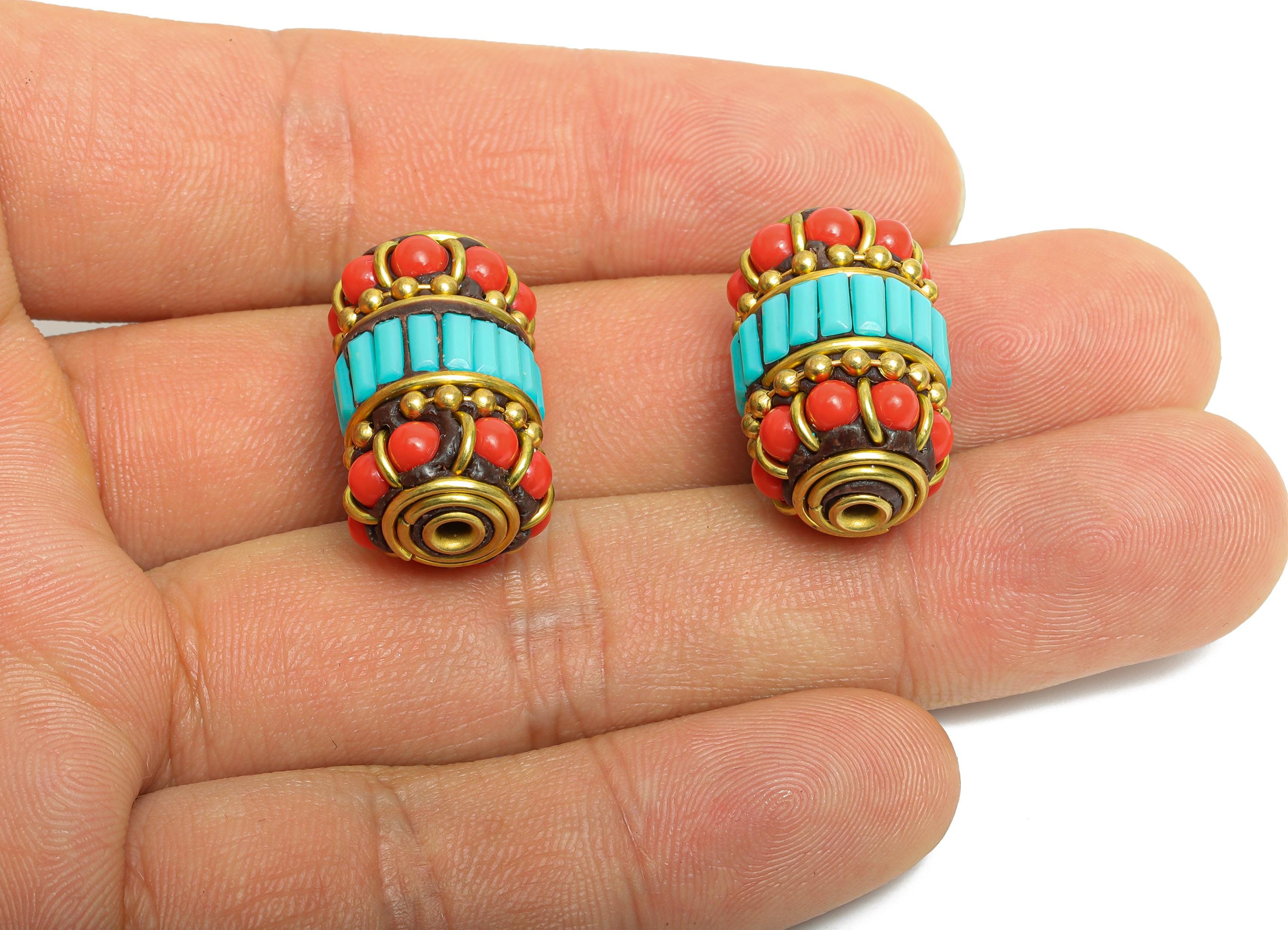 Bohemian Craft Bead - Nepalese/Tibetan Space Handmade Bead - Ancient Art Brass - Vintage Artisan -Bracelet Bead - 23.4x13x13mm - RGP9881 - DOMEDBAZAAR