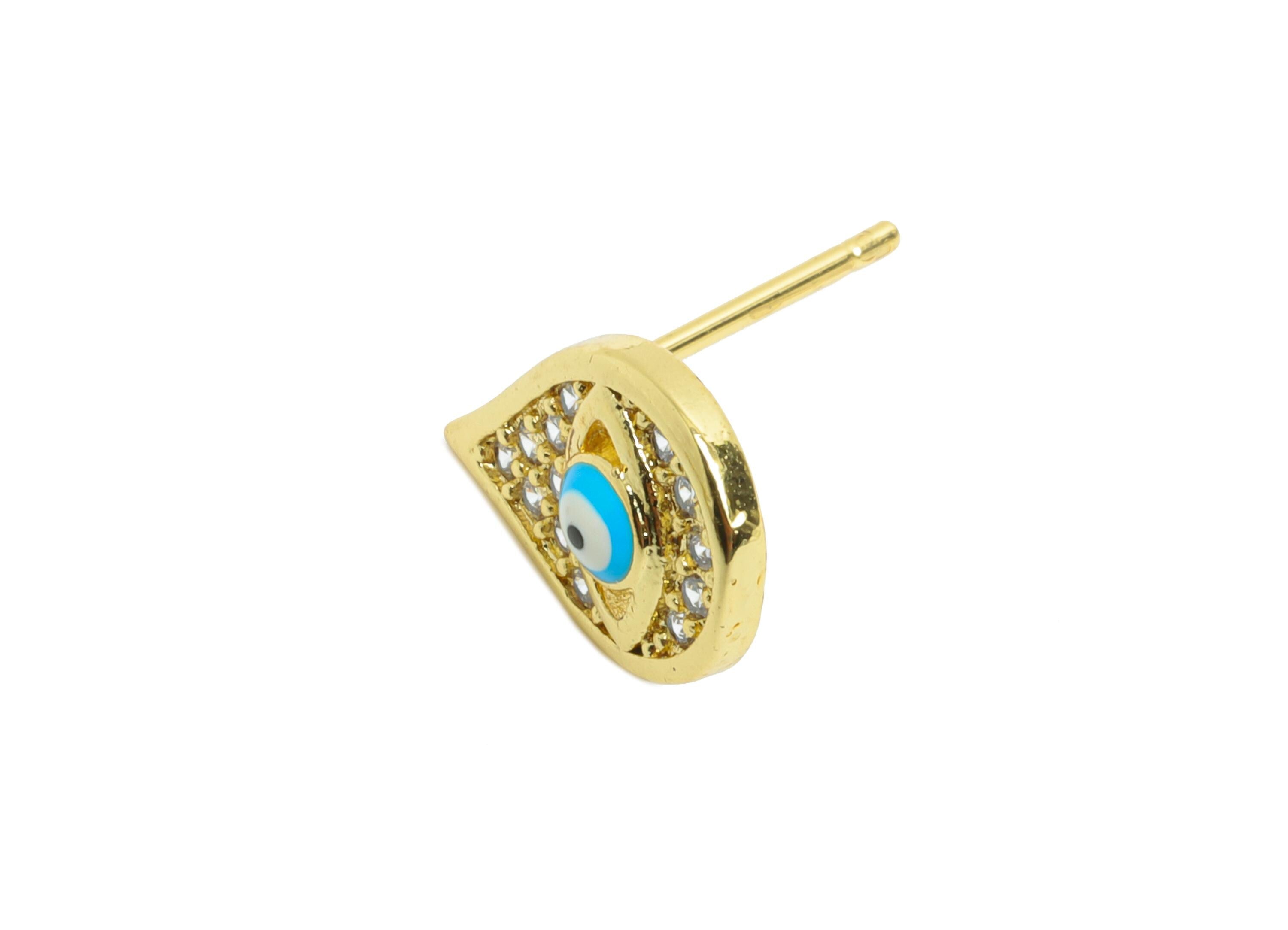 Brass CZ Drop Stud - Sparkling Enamel Eye Earring Post for Girls - Gold Minimalism Jewelry - 18K Gold Plated - 12.04x8.54x0.73mm - RGP9841 - DOMEDBAZAAR