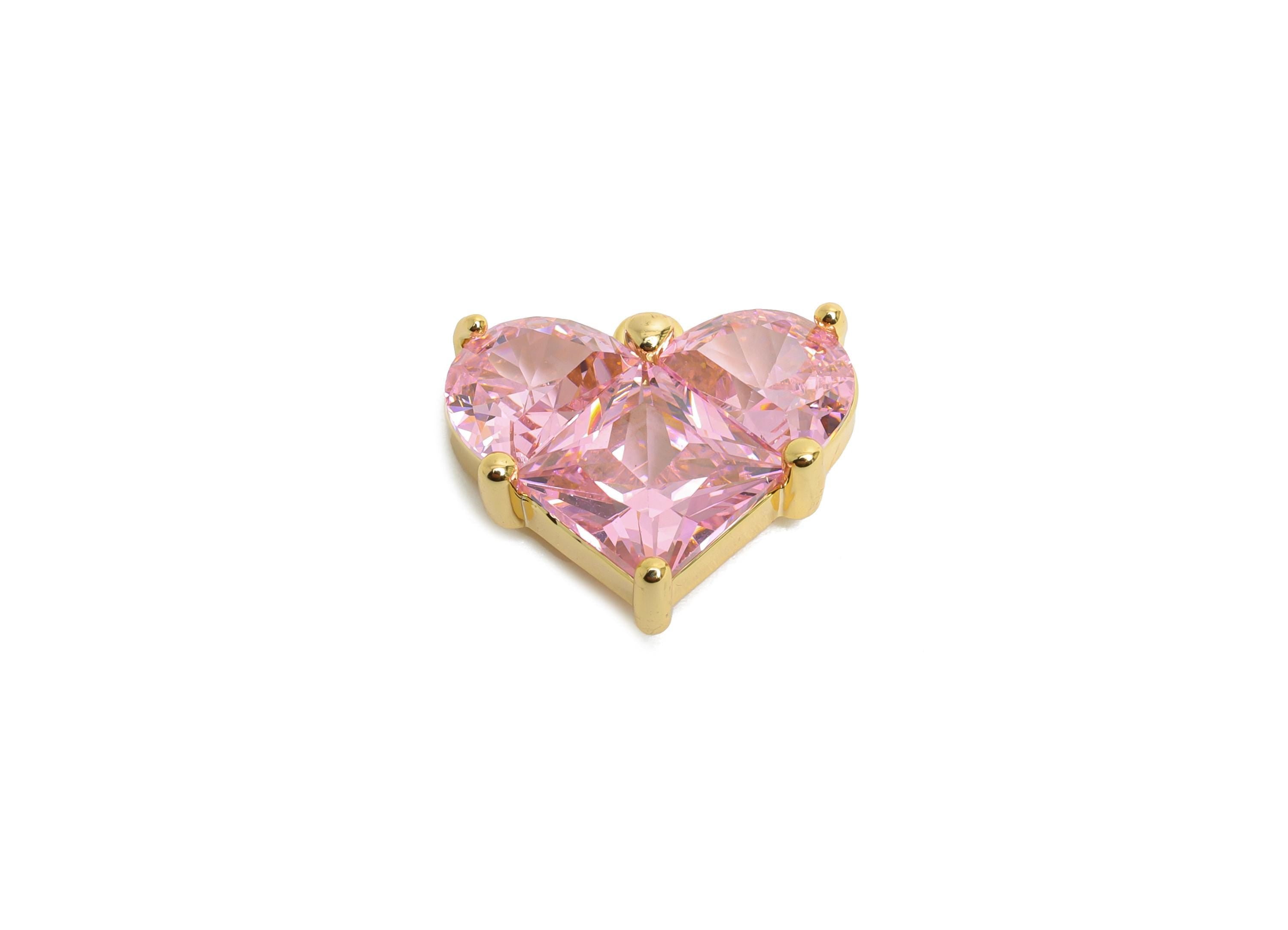 Brass Heart Earring Charm - Shimmering Zircon Charm - Faceted Charm - Valentine's Day Jewelry - 18K Real Gold Plated - 16.8x15x4mm - RGP9897 - DOMEDBAZAAR