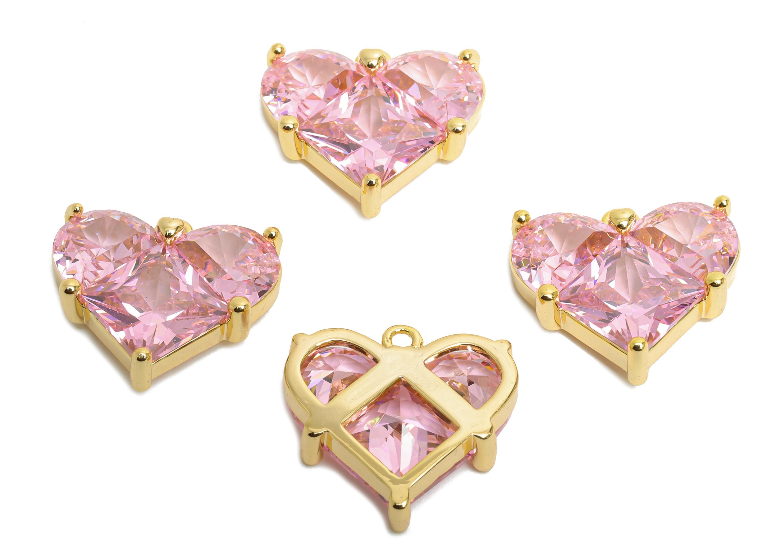 Brass Heart Earring Charm - Shimmering Zircon Charm - Faceted Charm - Valentine's Day Jewelry - 18K Real Gold Plated - 16.8x15x4mm - RGP9897 - DOMEDBAZAAR