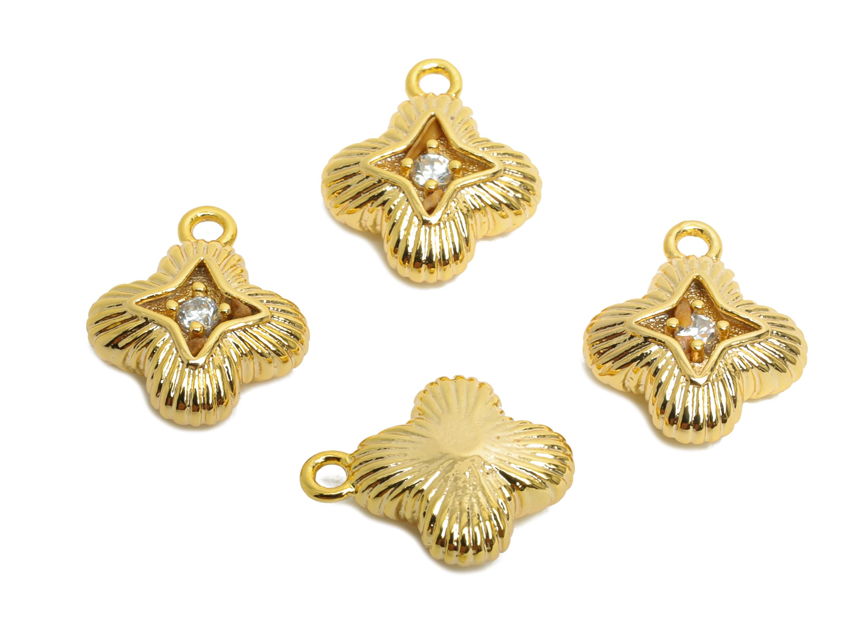 Brass CZ Star Charm - Brass Zircon Textured Star Earring Charm - Sparking Star Earring Charm - 18K Real Gold Plated - 12x10x3.77mm - RGP9914 - DOMEDBAZAAR