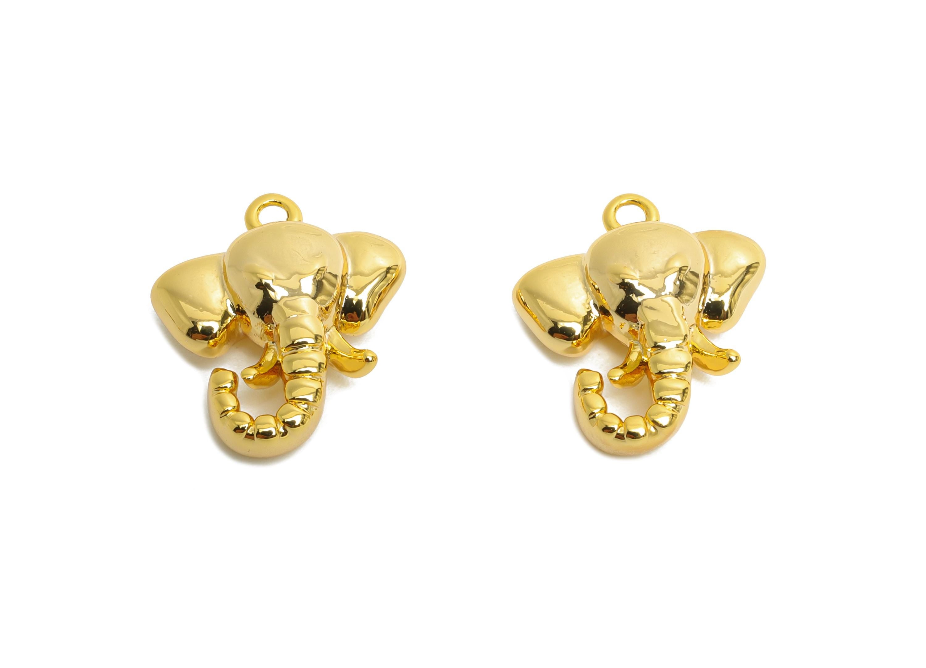 Brass Elephant Charm - Brass Gold Elephant Pendant - Strength Good Luck Charm - Animal Charm - 18K Real Gold Plated - 14x12x4mm - RGP9915 - DOMEDBAZAAR