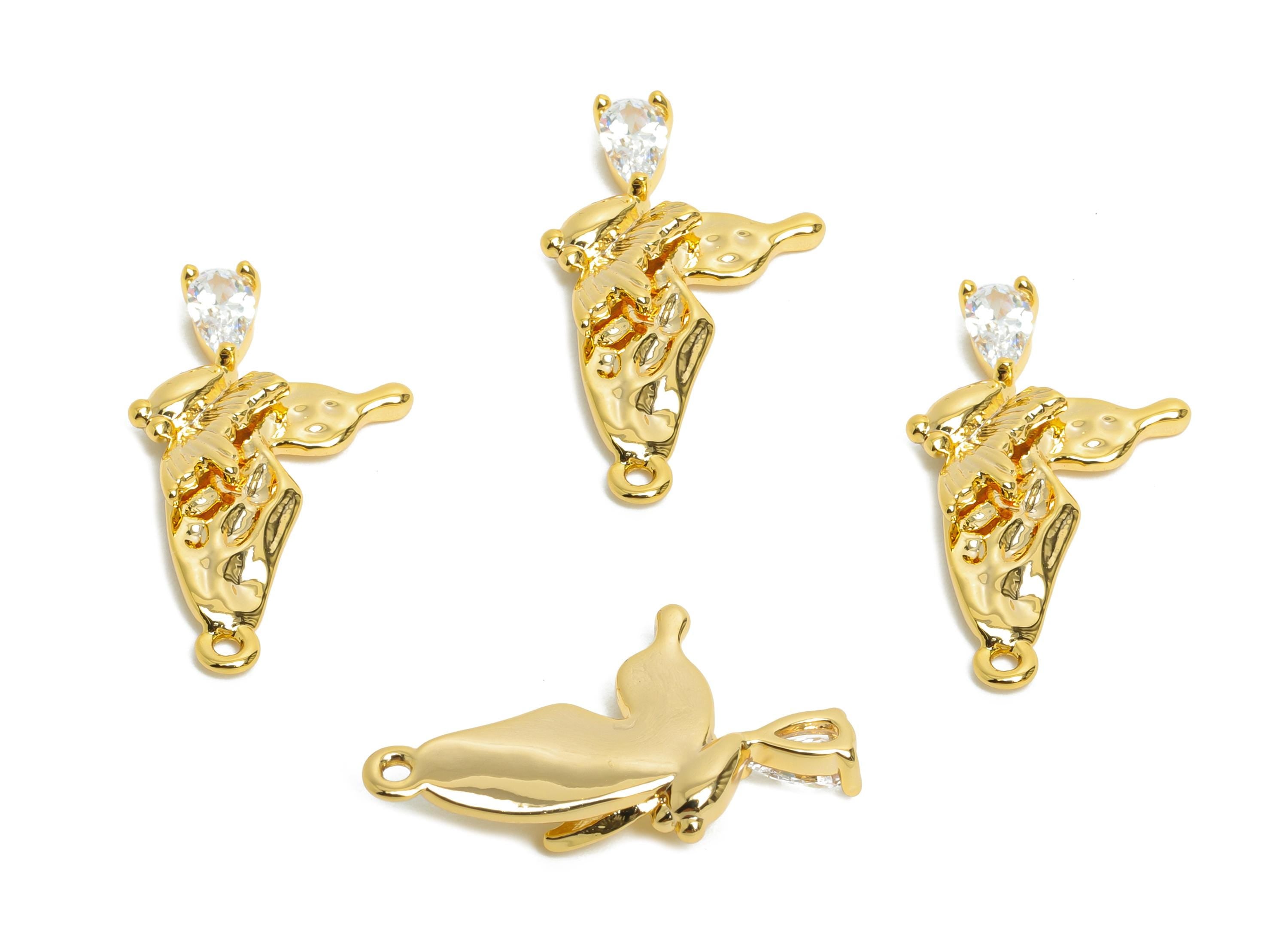 Brass CZ Butterfly Charm - Brass Zircon Teardrop Earring Charm - Sparking Gold Earring Charm - 18K Real Gold Plated - 22x11x3mm - RGP9923 - DOMEDBAZAAR