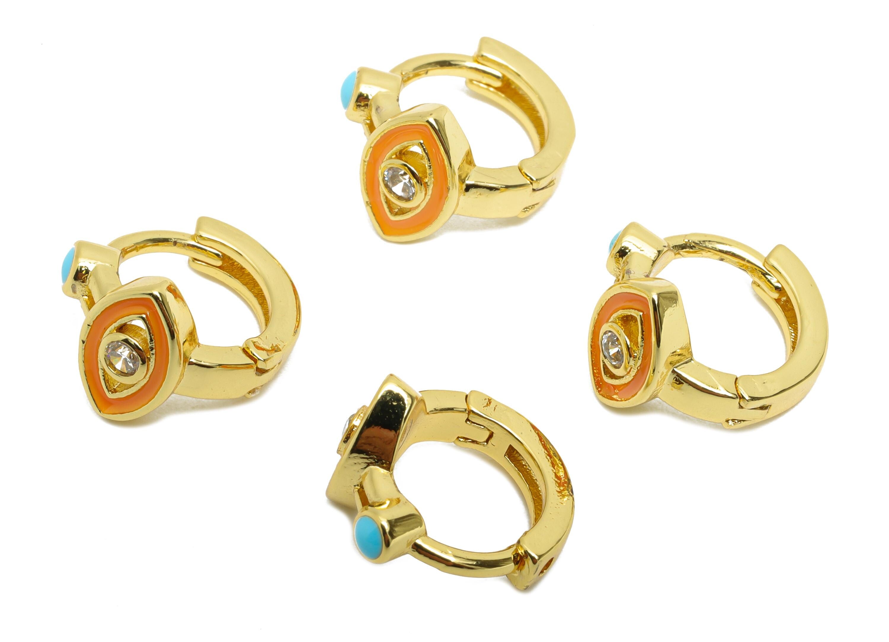 Evil Eye Huggie Hoop - Mini Enamel Zircon Eye Earring - Modern Brass Huggie Hoop Clasp - 18K Real Gold Plated -11.9x11.86x8mm - RGP9754 - DOMEDBAZAAR