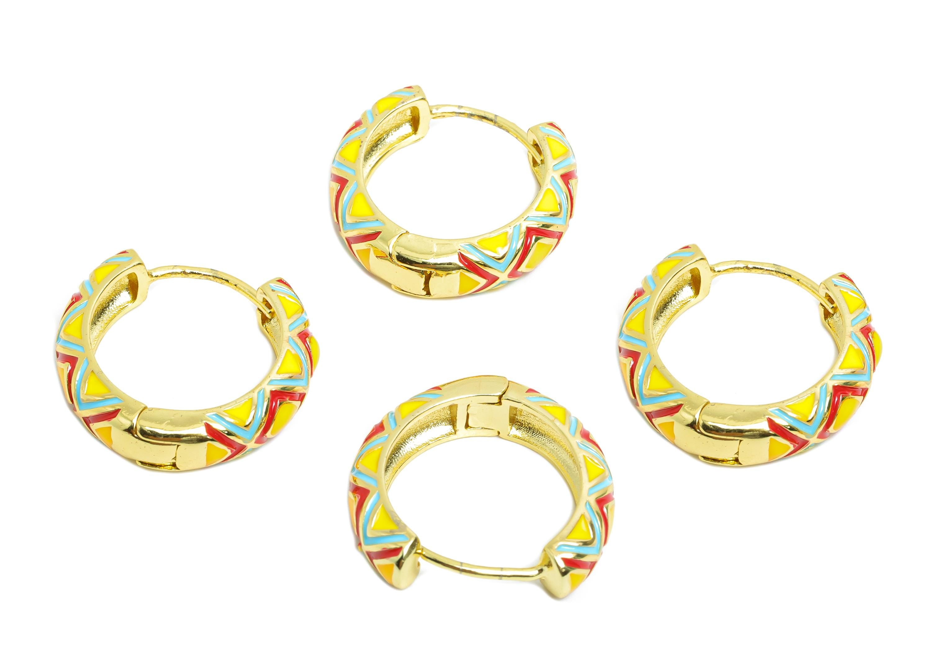 Brass Bohemian Hoop Clasp - Colorful Enamel Hoop Jewelry - Fun and Chic Lightweight Earring Hoop - 18K Real Gold Plated - 22x20x5mm -RGP9768 - DOMEDBAZAAR