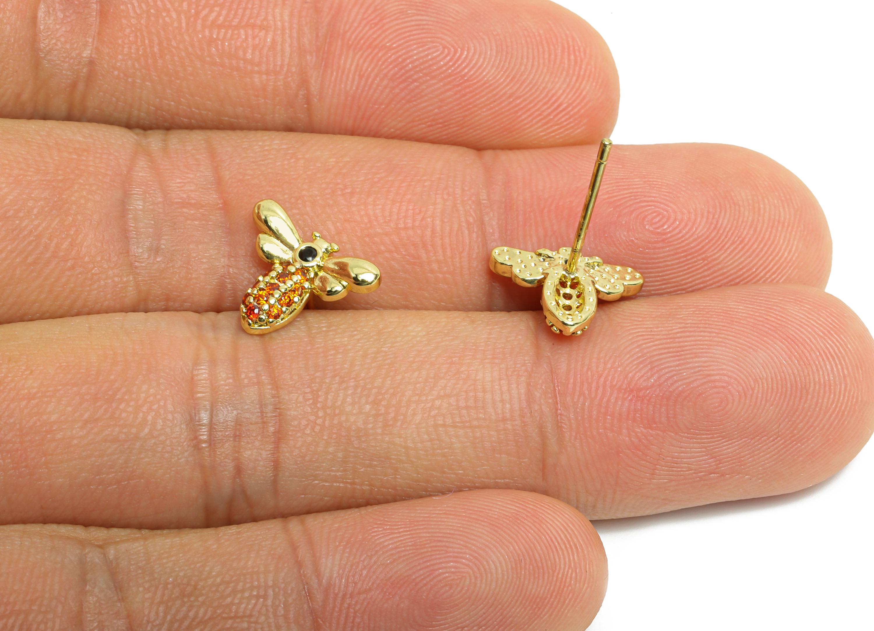 Sparkling Gold CZ Studs - Dainty Dragonfly Insects Earring Post - Brass Modern Jewelry - 18K Real Gold Plated - 10.12x12.06x0.82mm - RGP9826 - DOMEDBAZAAR