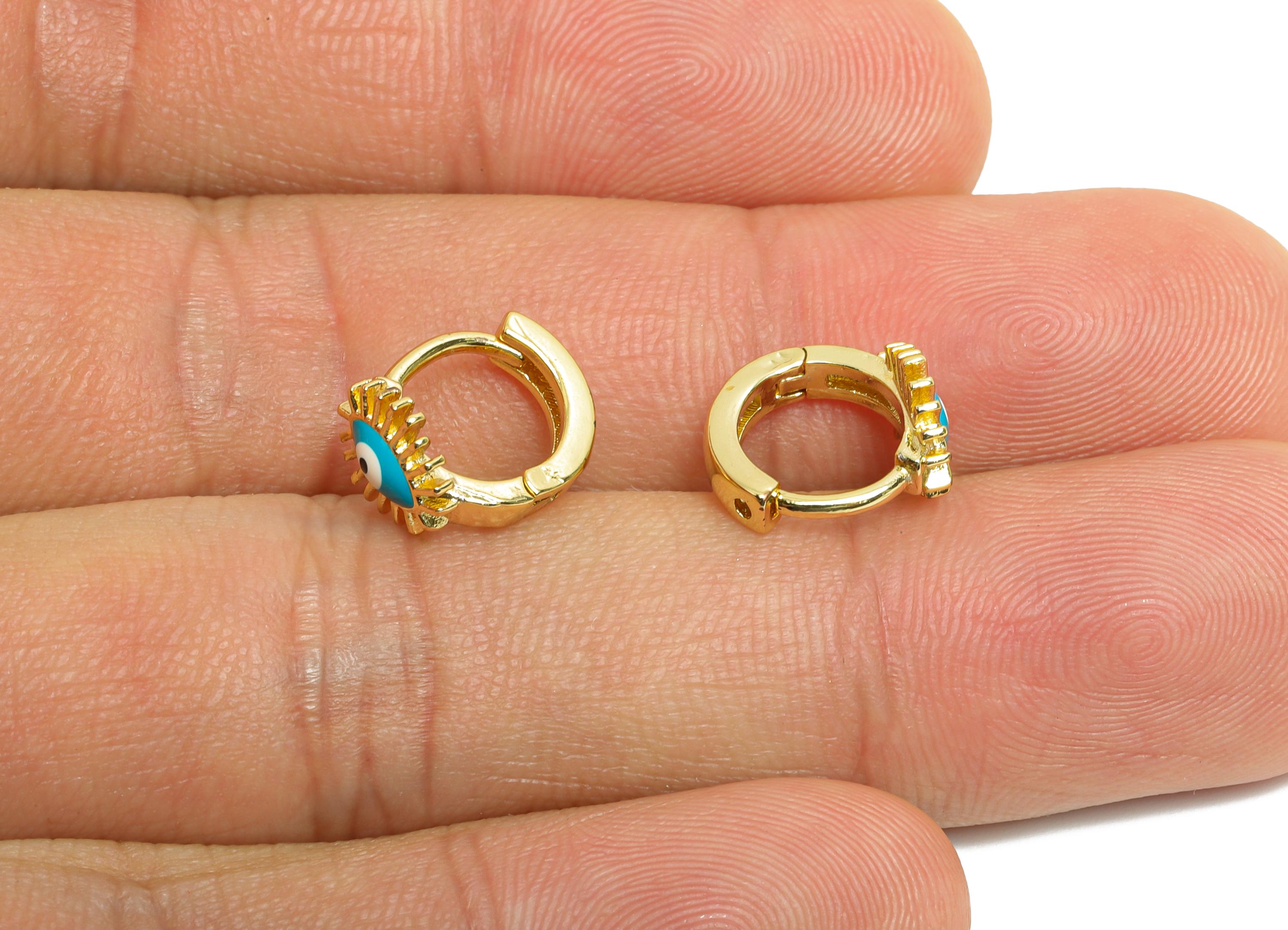 Brass Sunburst Huggie Hoop - Enamel Hoop Clasp - Modern Eye-Catching Protection Symbol Jewelry - 18K Real Gold Plated - 11x10x7mm - RGP9752 - DOMEDBAZAAR