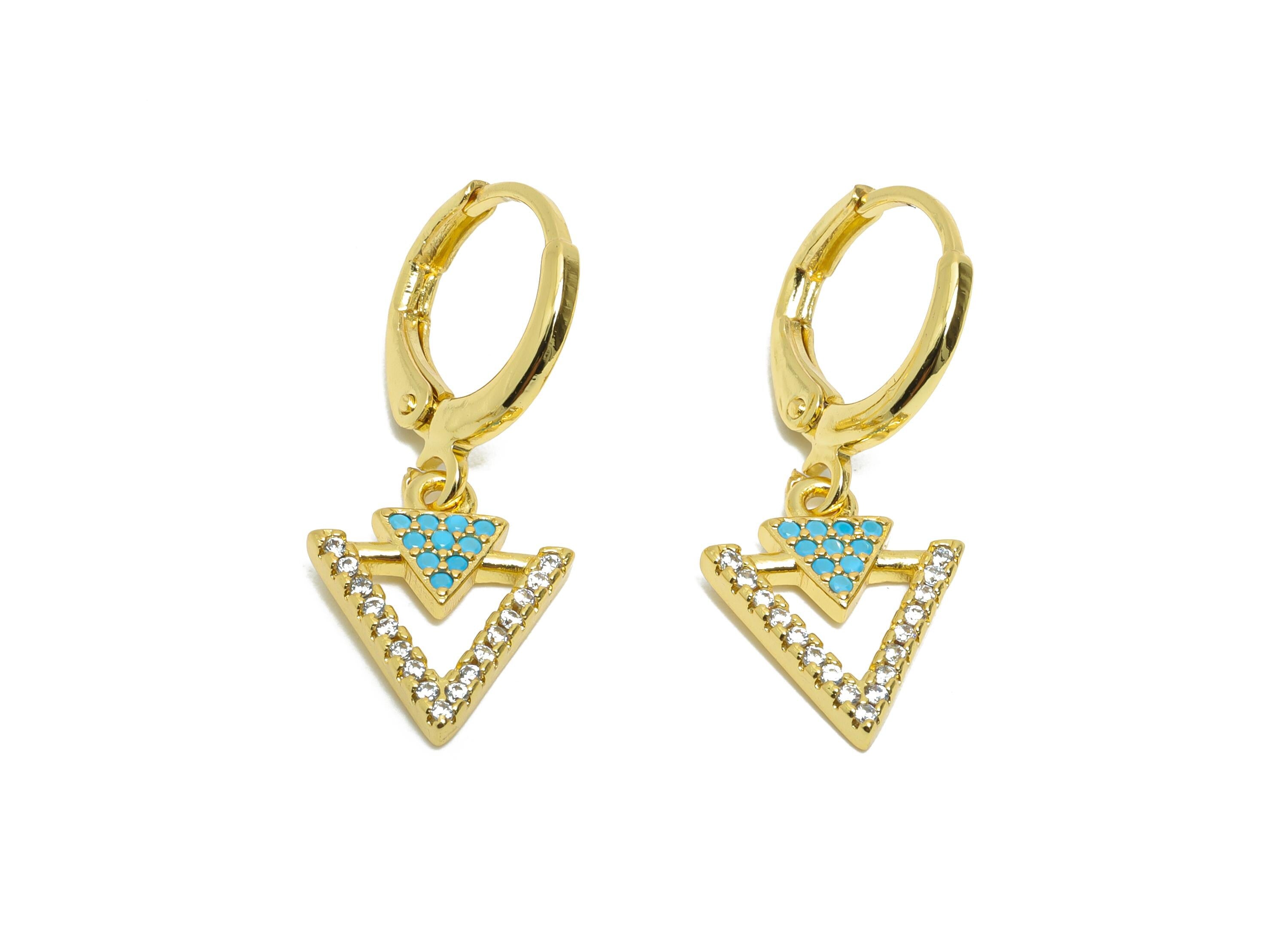 Brass CZ Triangle Hoop - Zircon Sparking Lever back Hoop - Gold Geometry Dangle Earring Hoop - 18K Real Gold Plated - 27x11x1.93mm - RGP9803 - DOMEDBAZAAR
