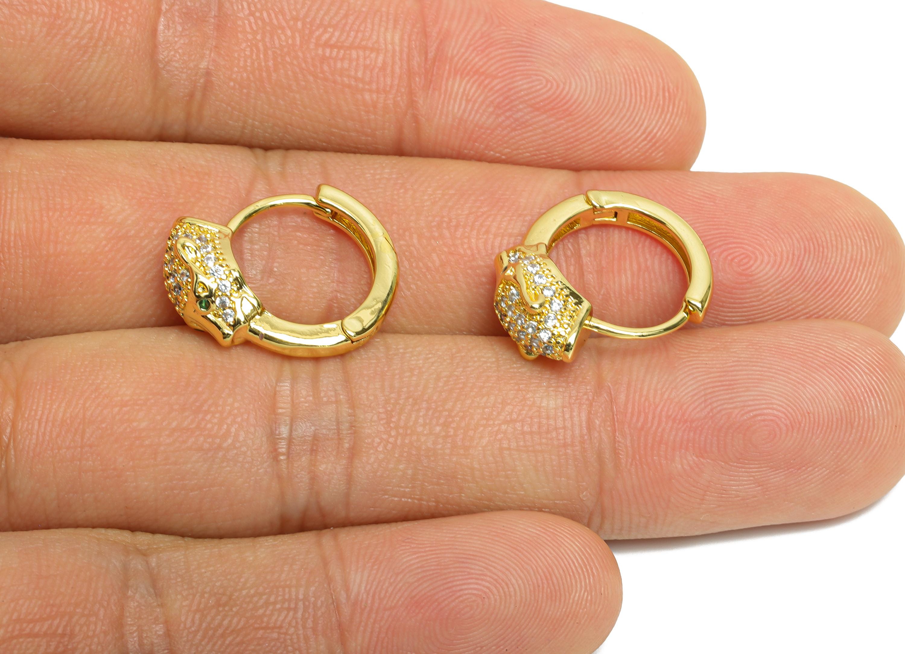 Brass Leopard Hoop Earring - Brass Sparking Hoop Huugie Earring - Modern Cubic Zircon Jewelry - 18K Real Gold Plated - 19x15x6mm - RGP9771 - DOMEDBAZAAR