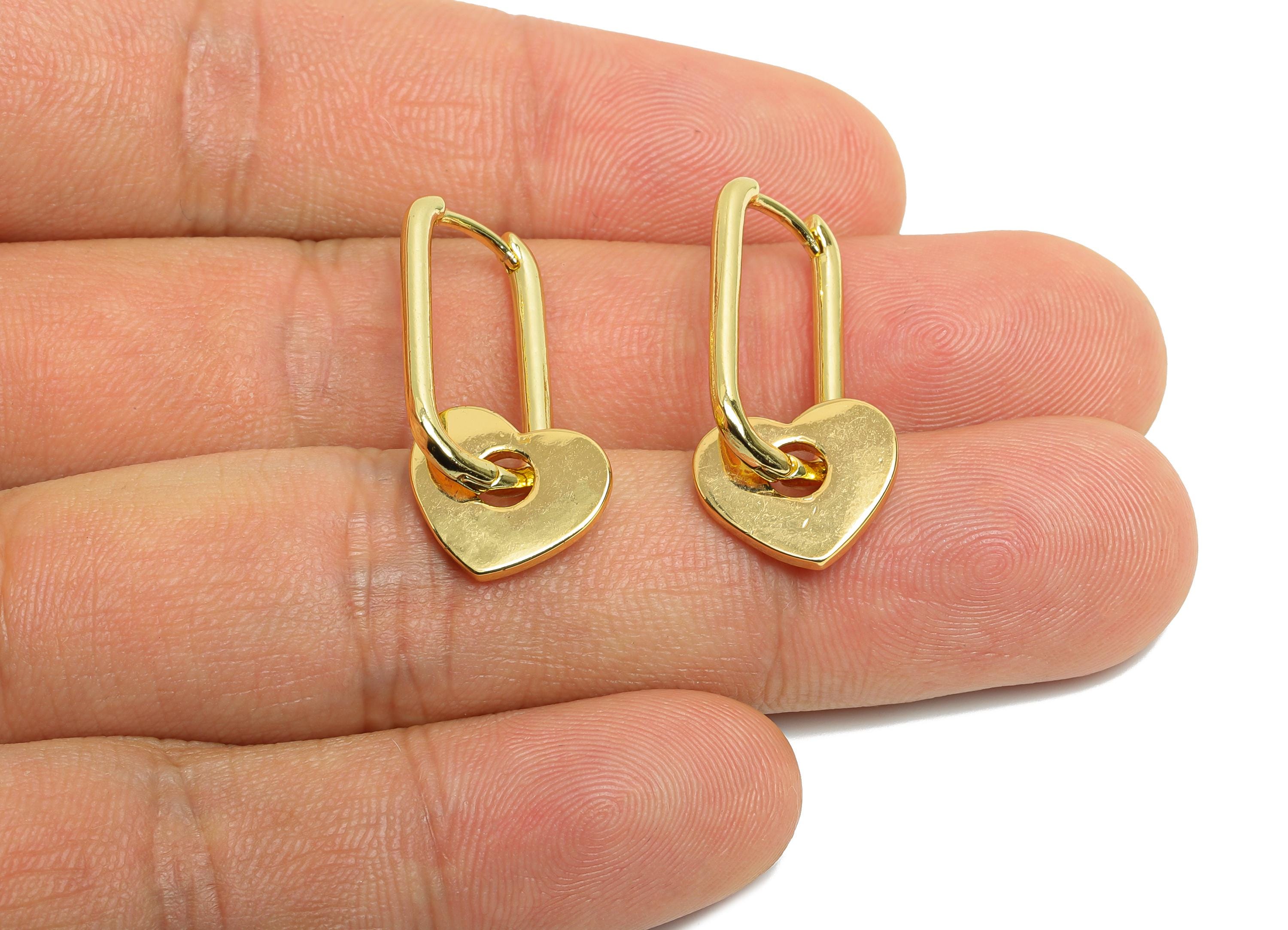Dangle U Hoop Clasp Earrings - Minimalism Heart Earring - Brass Hanging Huggie Hoop Clasp - 18K Gold Plated - 27.73x12.84x1.99mm - RGP9777 - DOMEDBAZAAR