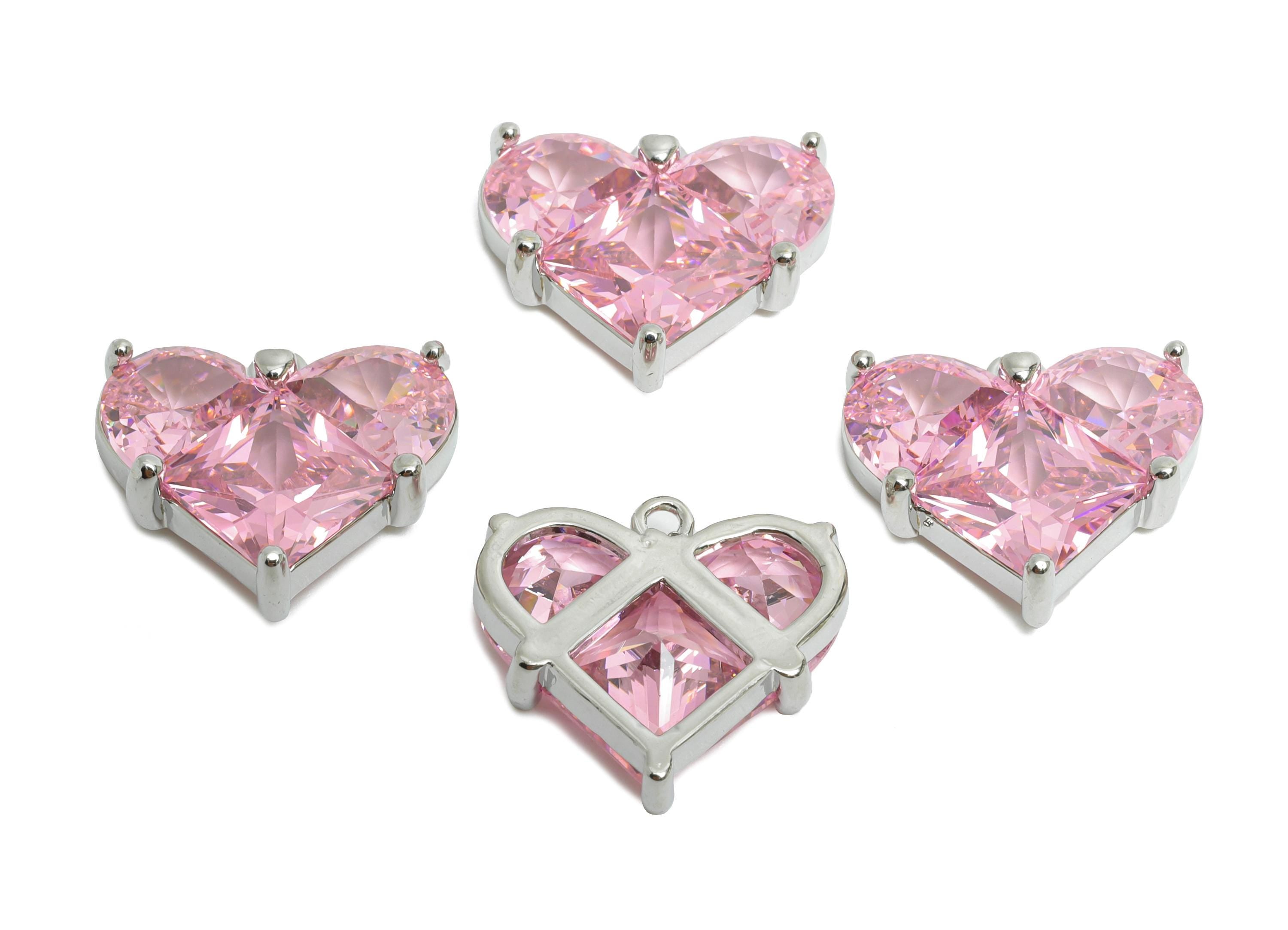 Sparkling Brass Heart Pendant - Dainty Zircon Love Heart Charm - Valentine's Day Jewelry - 18K Real White Gold Plated - 16.8x15x4mm-RGP9897S - DOMEDBAZAAR