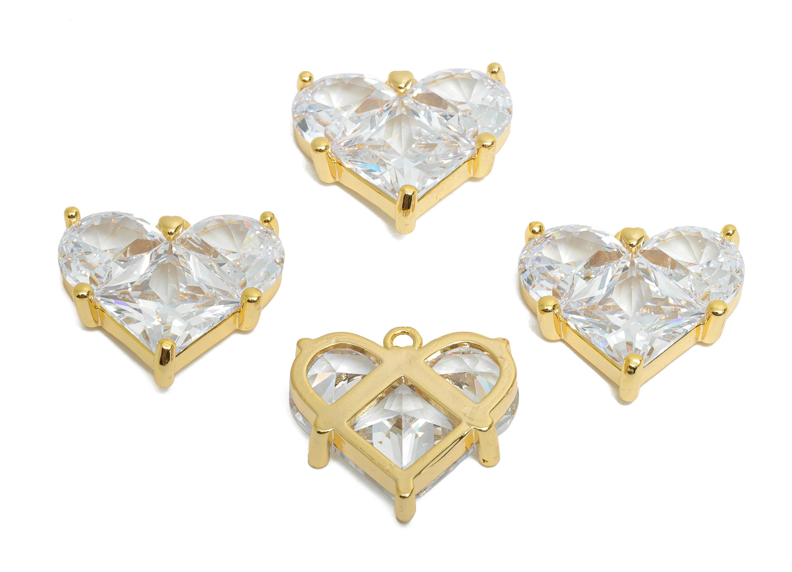 Sparkling Brass Heart Pendant - Dainty Zircon Gold Love Heart Charm - Valentine's Day Jewelry - 18K Real Gold Plated - 16.8x16x5mm - RGP9896 - DOMEDBAZAAR