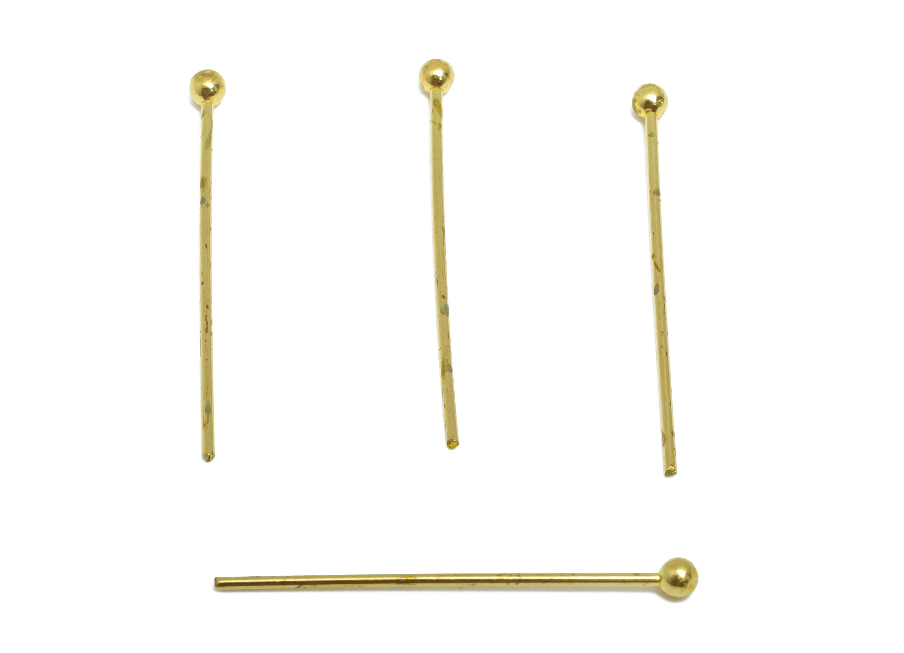 0.7*24*2.0mm Ball Headpin - Raw Brass Bead Stopper Pin - Metal Headpin -DIY Jewelry Making - Bead Supplies for Handmade Creation - PP11004 - DOMEDBAZAAR