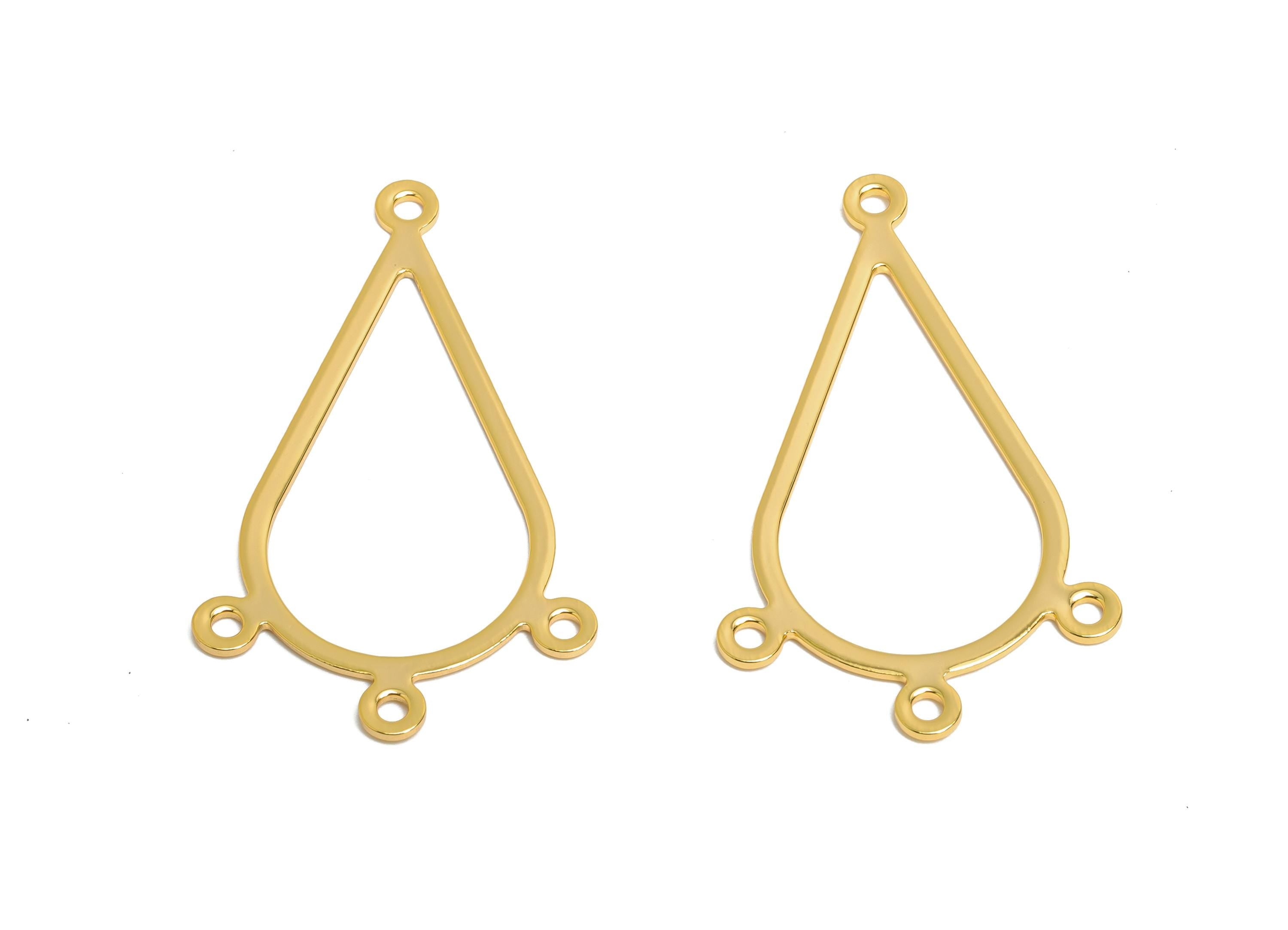 Brass Teardrop Connector - Gold Brass Multi-strand Jewelry Connector - Connector with Four Loop - 18k Real Gold Plated - 42x24x1mm -RGP10215 - DOMEDBAZAAR