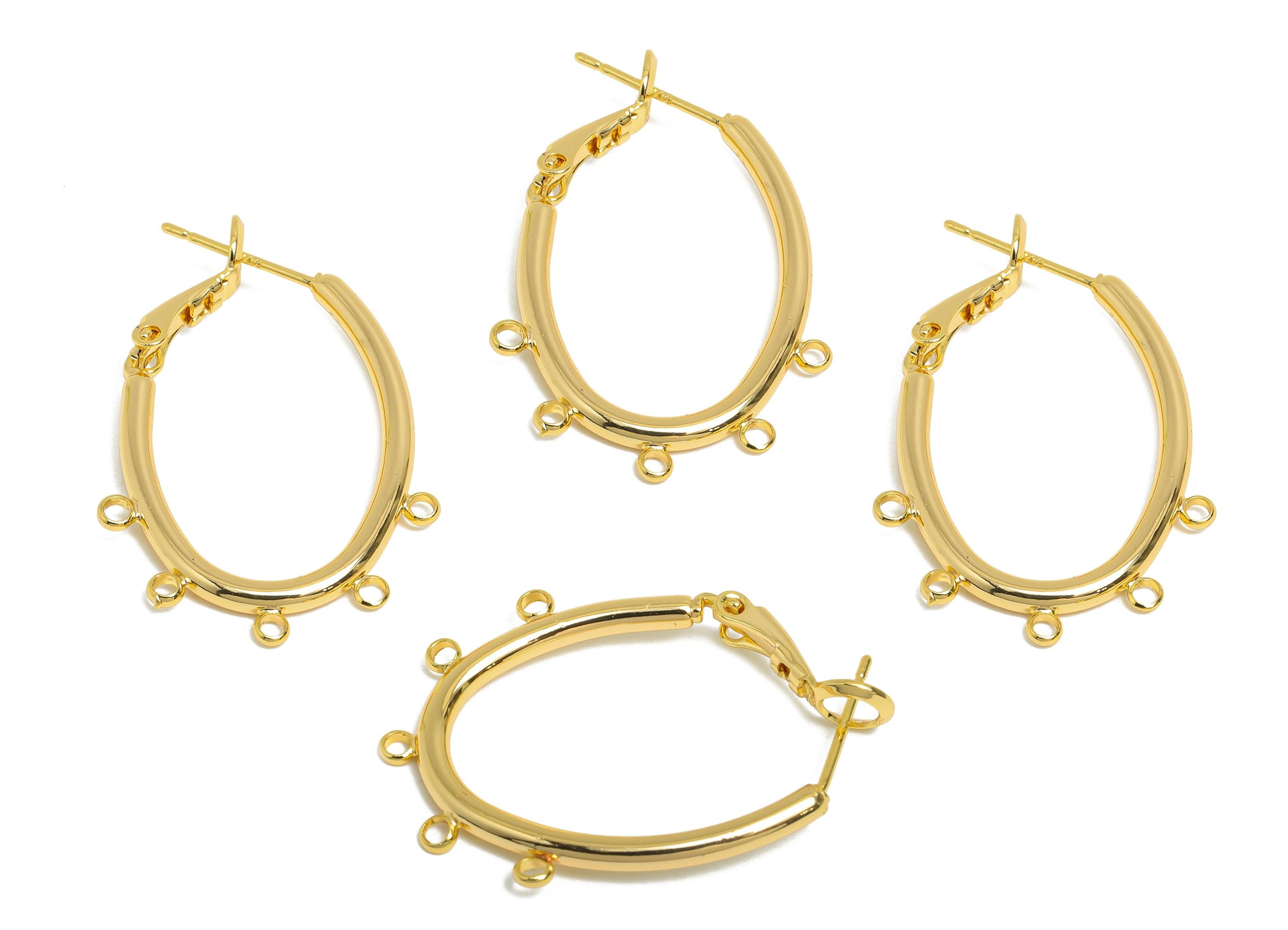 Brass Oval Hoops Earring Connector - Earring Clasps With 5 Loops - Clasp Back Earrings Connector -18K Real Gold Plated - 32x22x2mm - RGP9507 - DOMEDBAZAAR