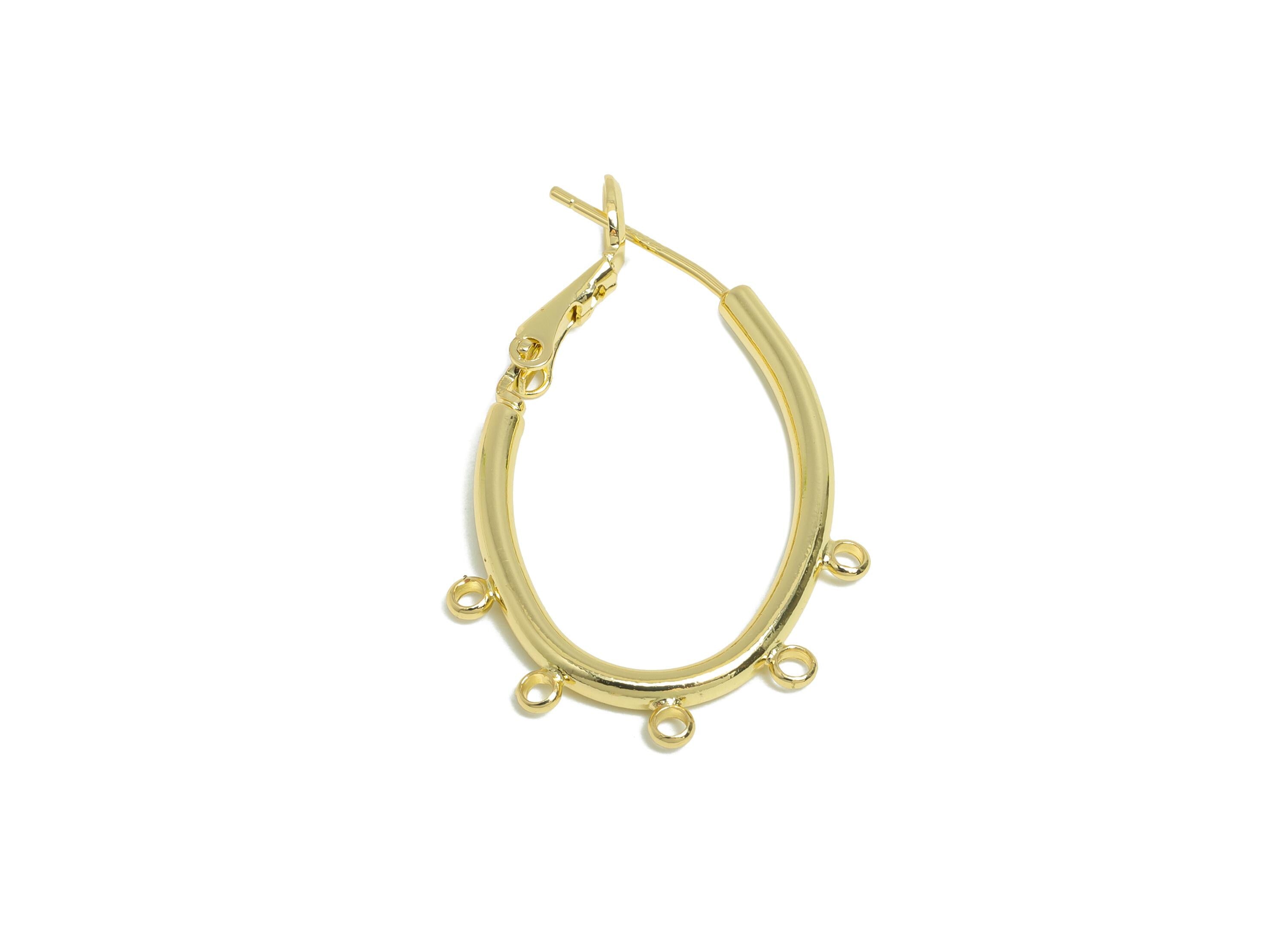 Brass Oval Hoops Earring Connector - Earring Clasps With 5 Loops - Clasp Back Earring Connector -14K Real Gold Plated -32x22x2mm -RGP9507-14 - DOMEDBAZAAR