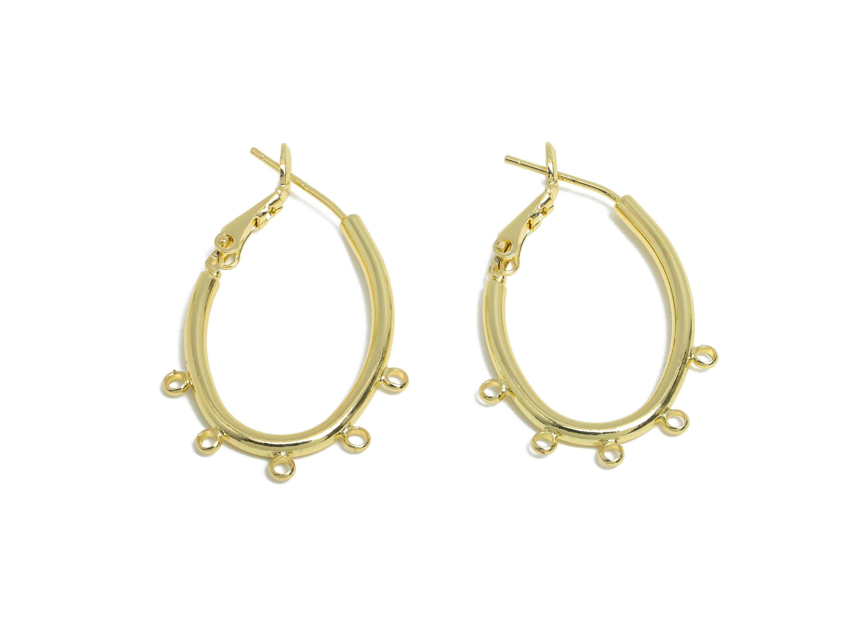 Brass Oval Hoops Earring Connector - Earring Clasps With 5 Loops - Clasp Back Earring Connector -14K Real Gold Plated -32x22x2mm -RGP9507-14 - DOMEDBAZAAR