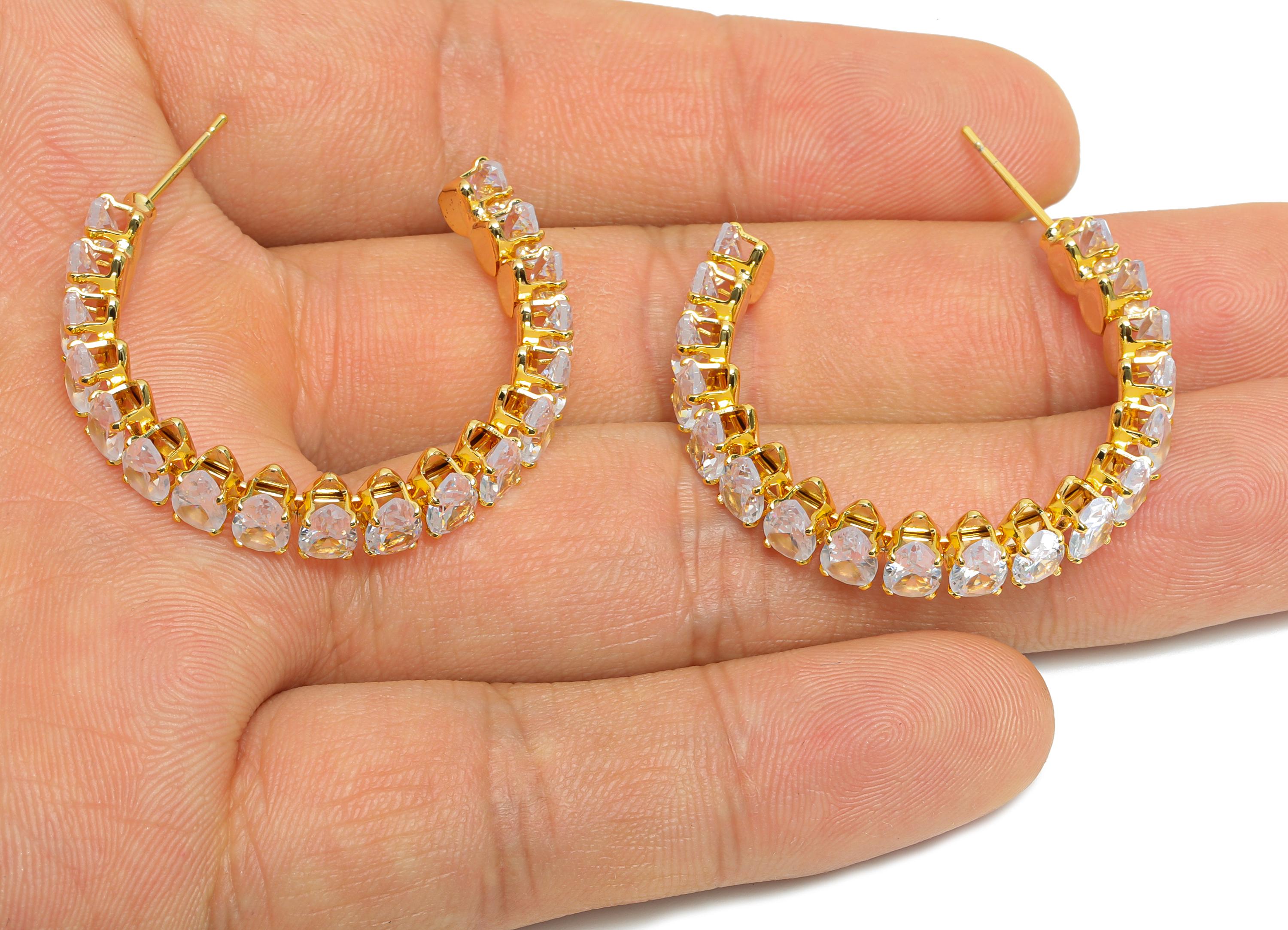 Sparkling C Hoop Post - Inlay Drop Glass Earring Stud - Refined Gold Brass Open C Post - 18K Real Gold Plated Brass - 35x30x6.1mm - RGP9952 - DOMEDBAZAAR
