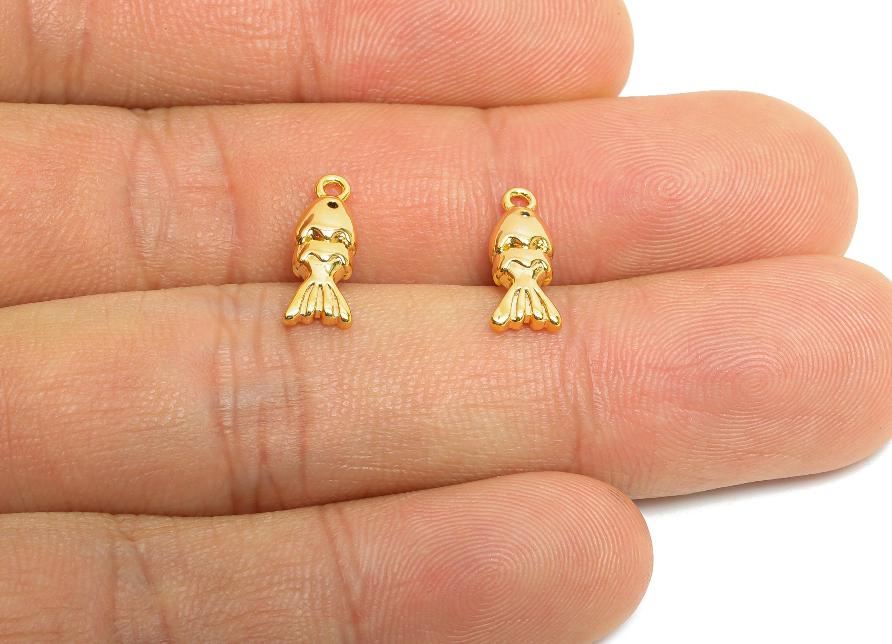 Brass Fish Earring Charm - Mini Goldfish Charm for Bracelet - Refined Marine Jewelry DIY - 18K Real Gold Plated - 13.6x5.13x3.54mm - RGP9938 - DOMEDBAZAAR