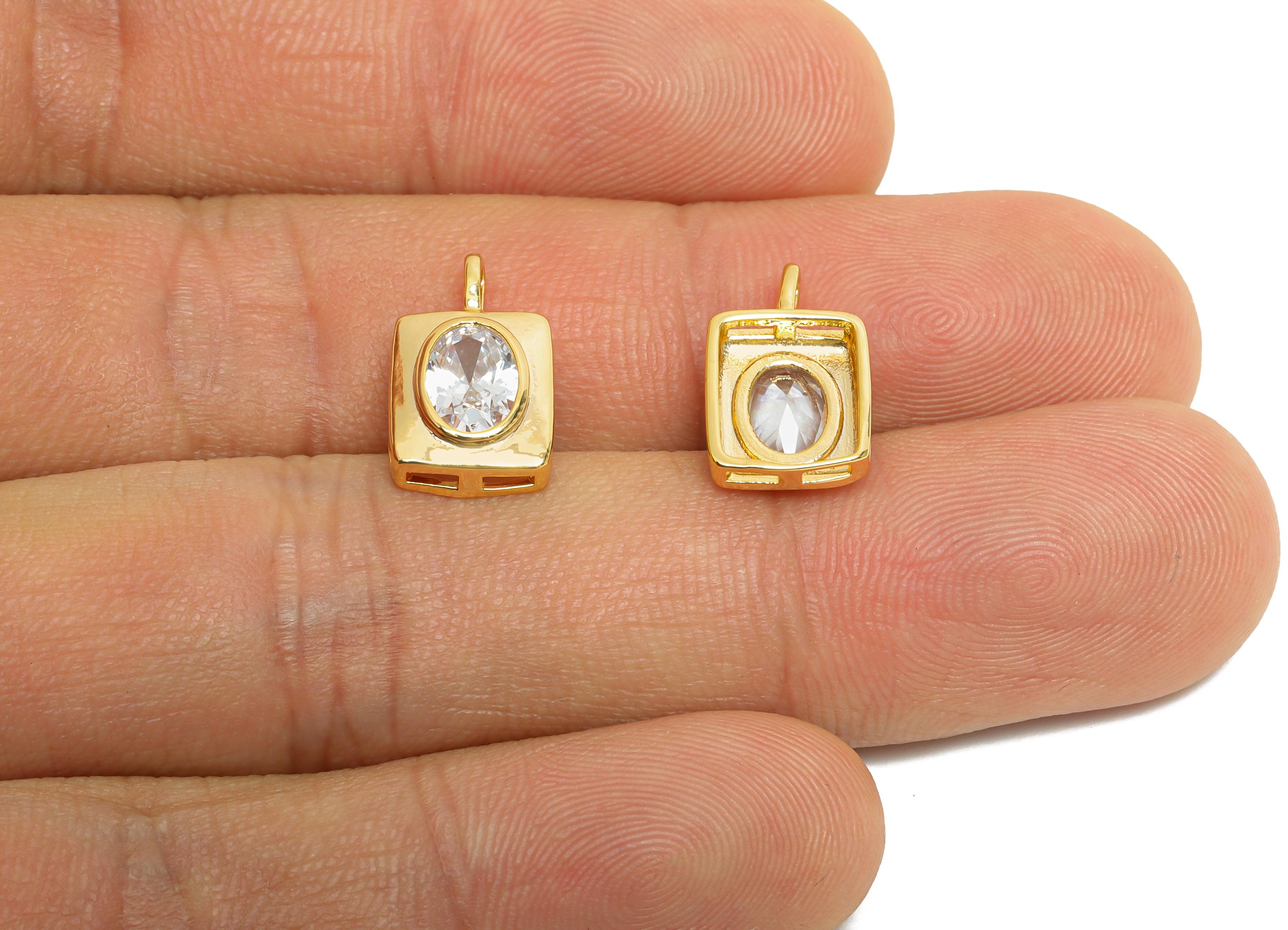 Brass CZ Rectangle Pendant - Gold Oval Zircon Pendant for Necklace - Minimalism Jewelry DIY - 18K Real Gold Plated - 14.2x9x3.2mm -RGP9913 - DOMEDBAZAAR