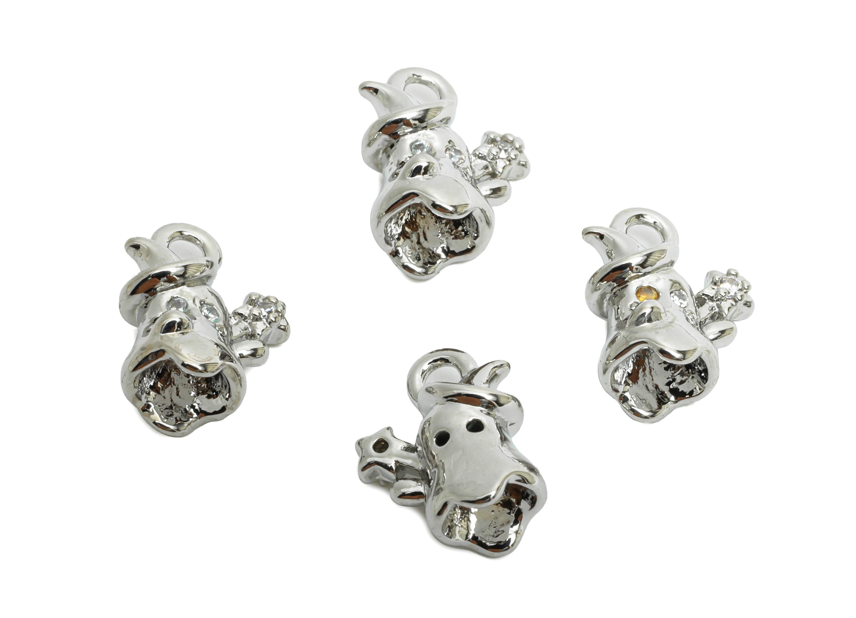 Brass Witch Earring Charm - Mini Zircon Witch Hat Charm for Bracelet - Halloween Jewelry - 18K White Gold - 10.4x8.22x5.18x0.96mm - RGP9928S - DOMEDBAZAAR