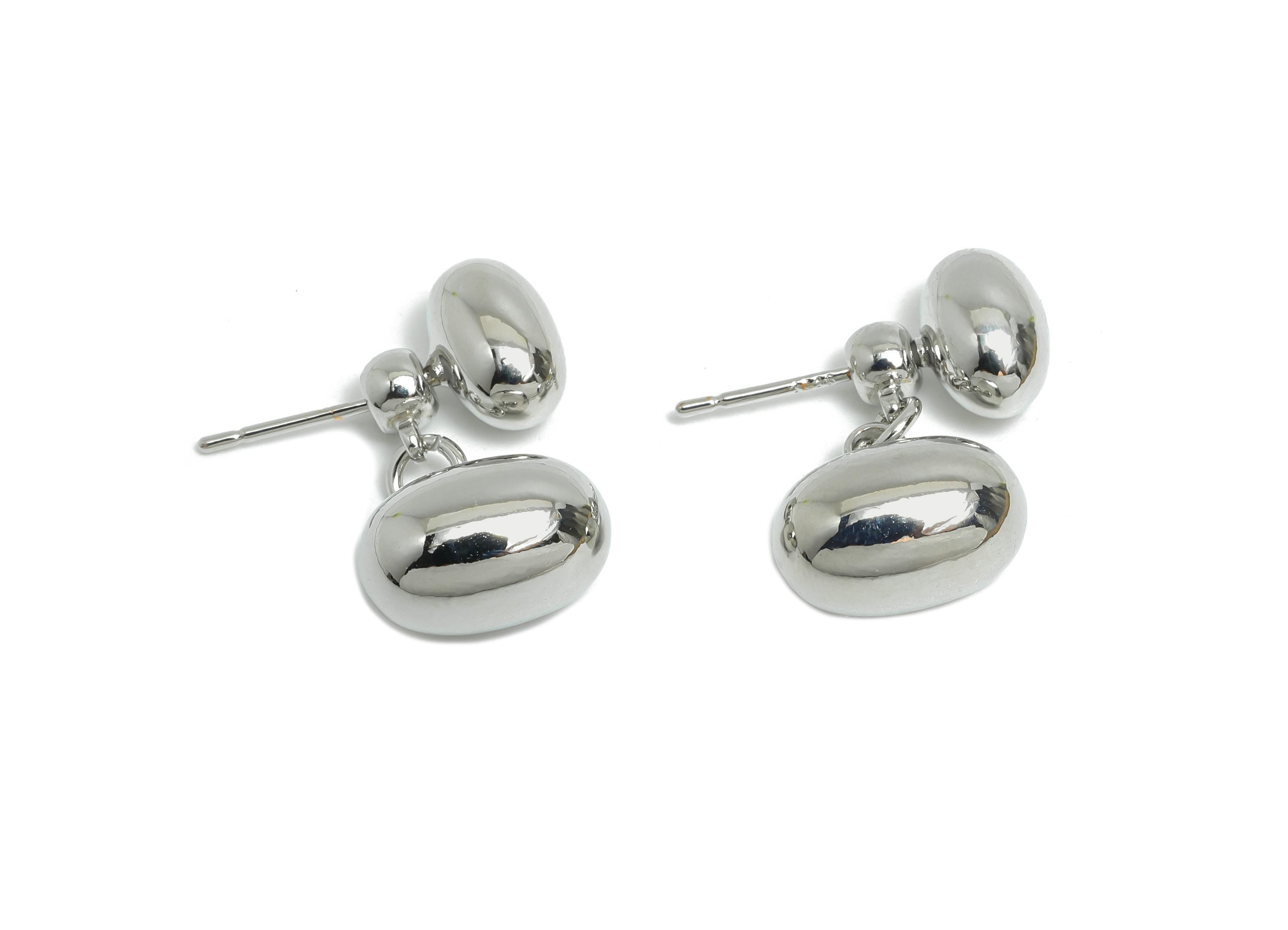 Brass Bead Earring Stud - Silver Oval Bead Earring Post for Girl's - Dangle Bead Ear Jacket - 18K White Gold Plated -22x11.5x7.8mm-RGP9517S - DOMEDBAZAAR