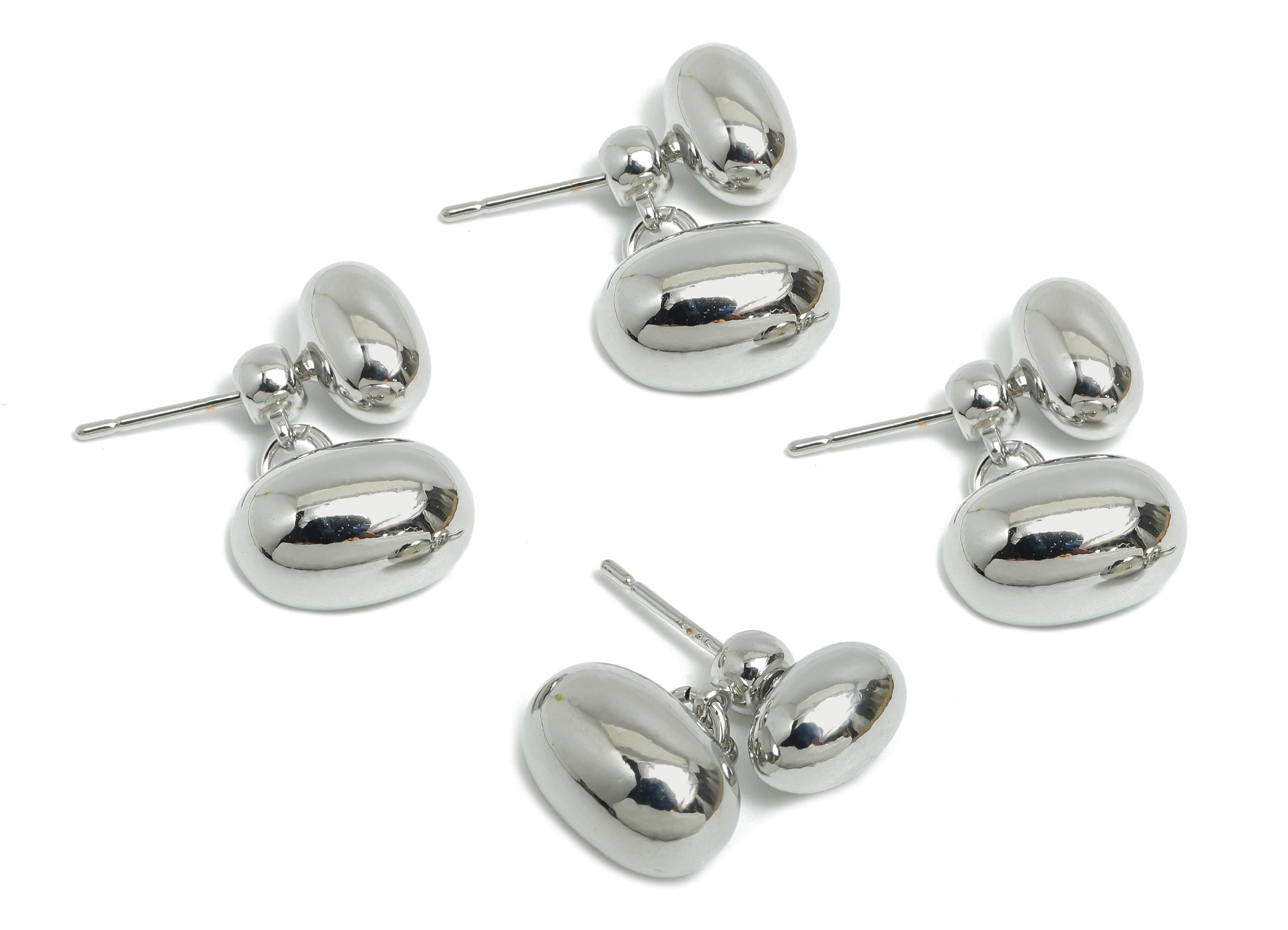 Brass Bead Earring Stud - Silver Oval Bead Earring Post for Girl's - Dangle Bead Ear Jacket - 18K White Gold Plated -22x11.5x7.8mm-RGP9517S - DOMEDBAZAAR