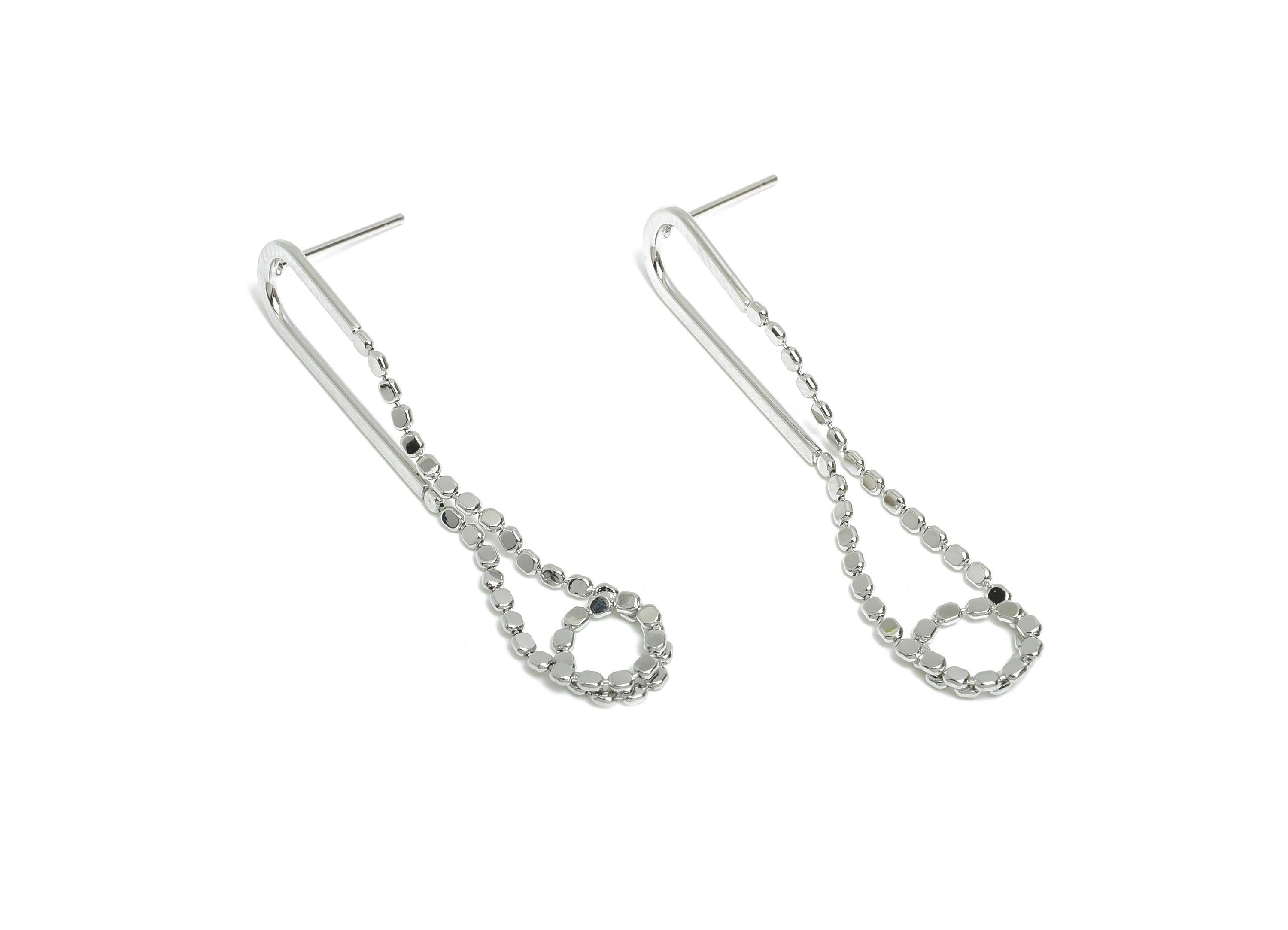 Brass Hanging Chain Earring Stud - White Simple Earring Post - Geometric Dangle Earring Post - 18K White Gold Plated - 44x7.9x1mm - RGP9514S - DOMEDBAZAAR