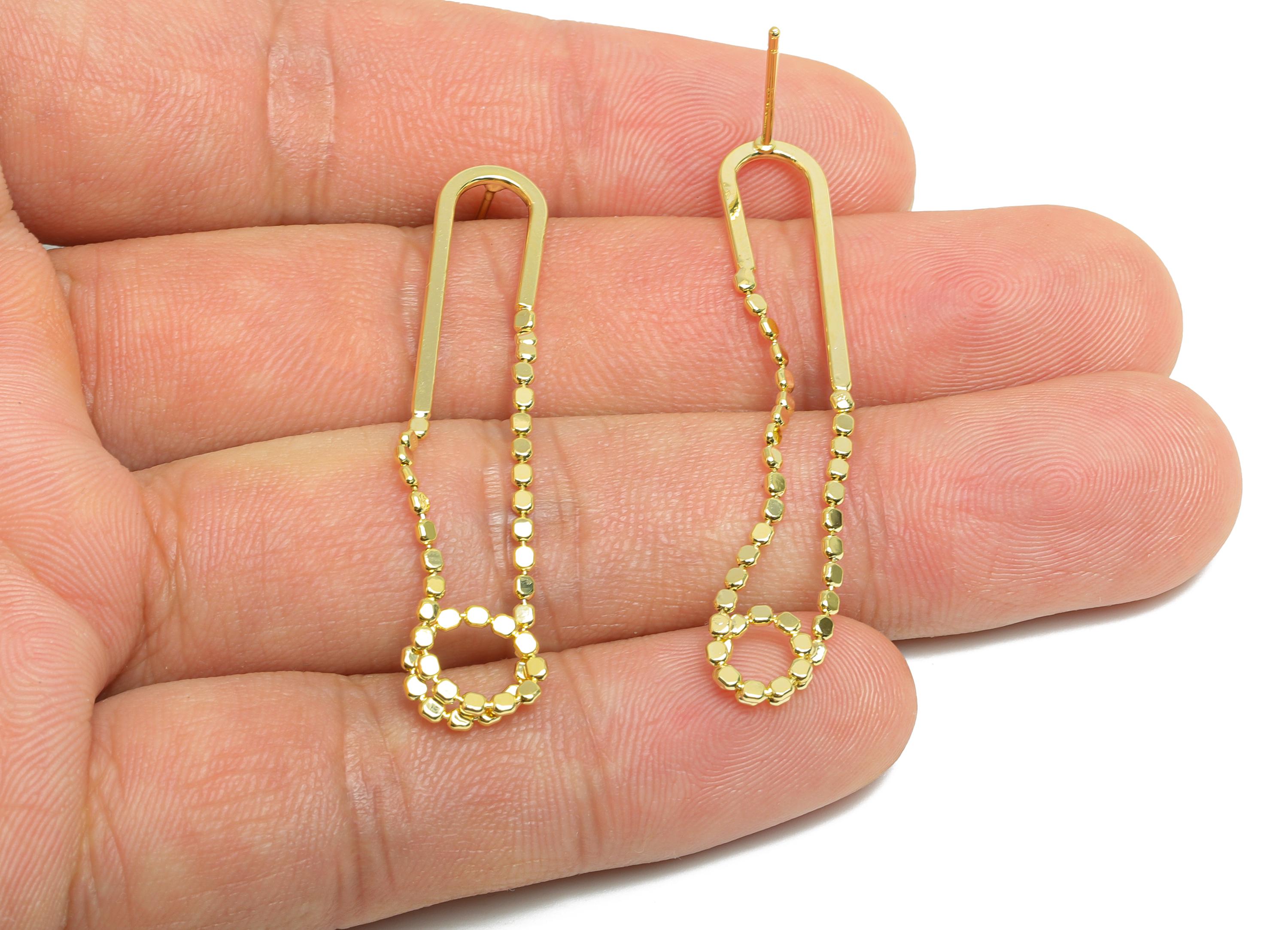 Brass Hanging Chain Earring Stud - Gold Simple Earring Post - Geometric Dangle Earring Post - 14K Real Gold Plated - 44x7.9x1mm - RGP9514-14 - DOMEDBAZAAR