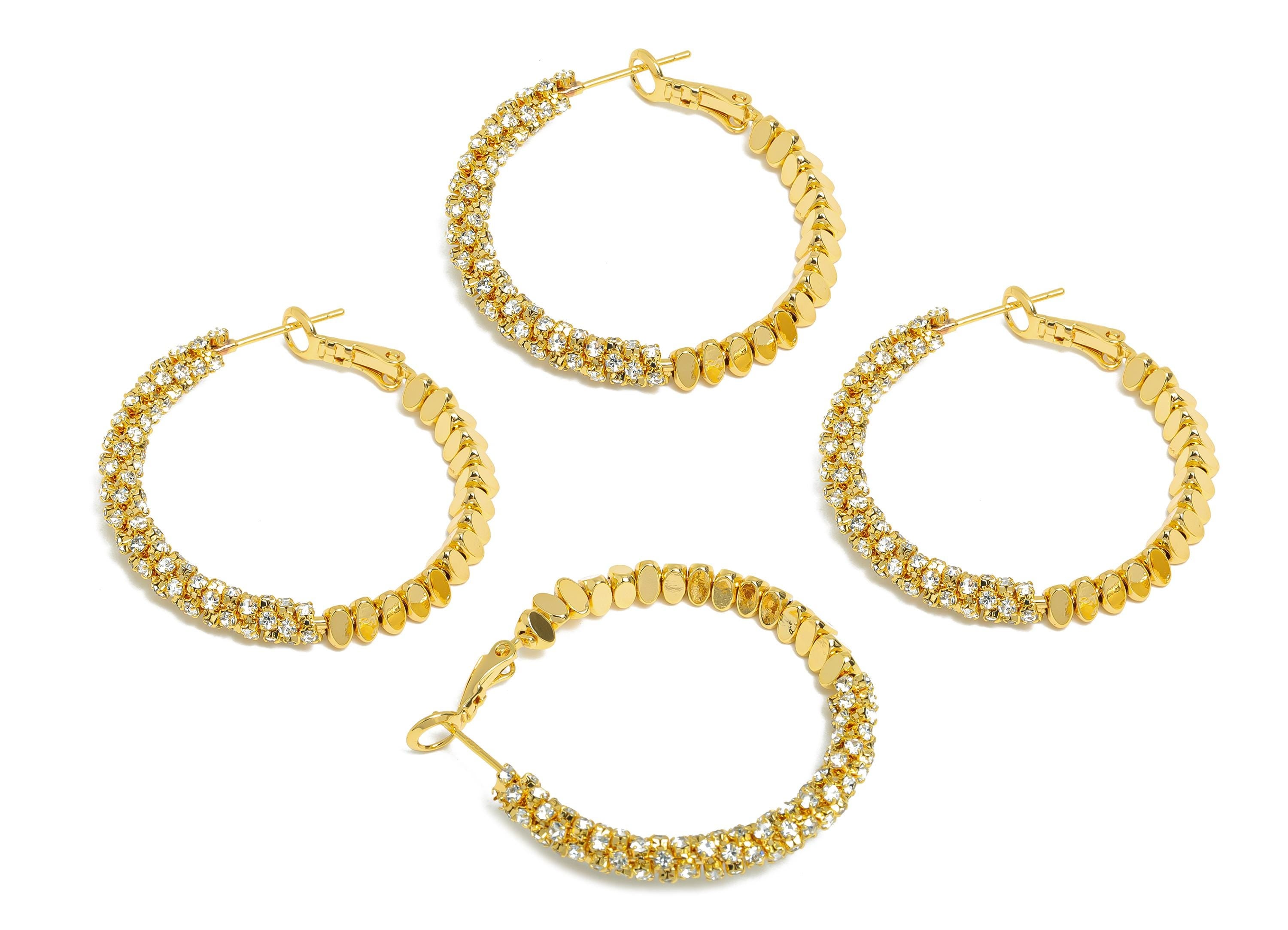 Brass Beaded Hoop Earring - Gold Stacked Triangle Zircon Earring - Geometric Clasp Back Earring - 18K Real Gold-Plated -36x34x4.5mm -RGP9509 - DOMEDBAZAAR