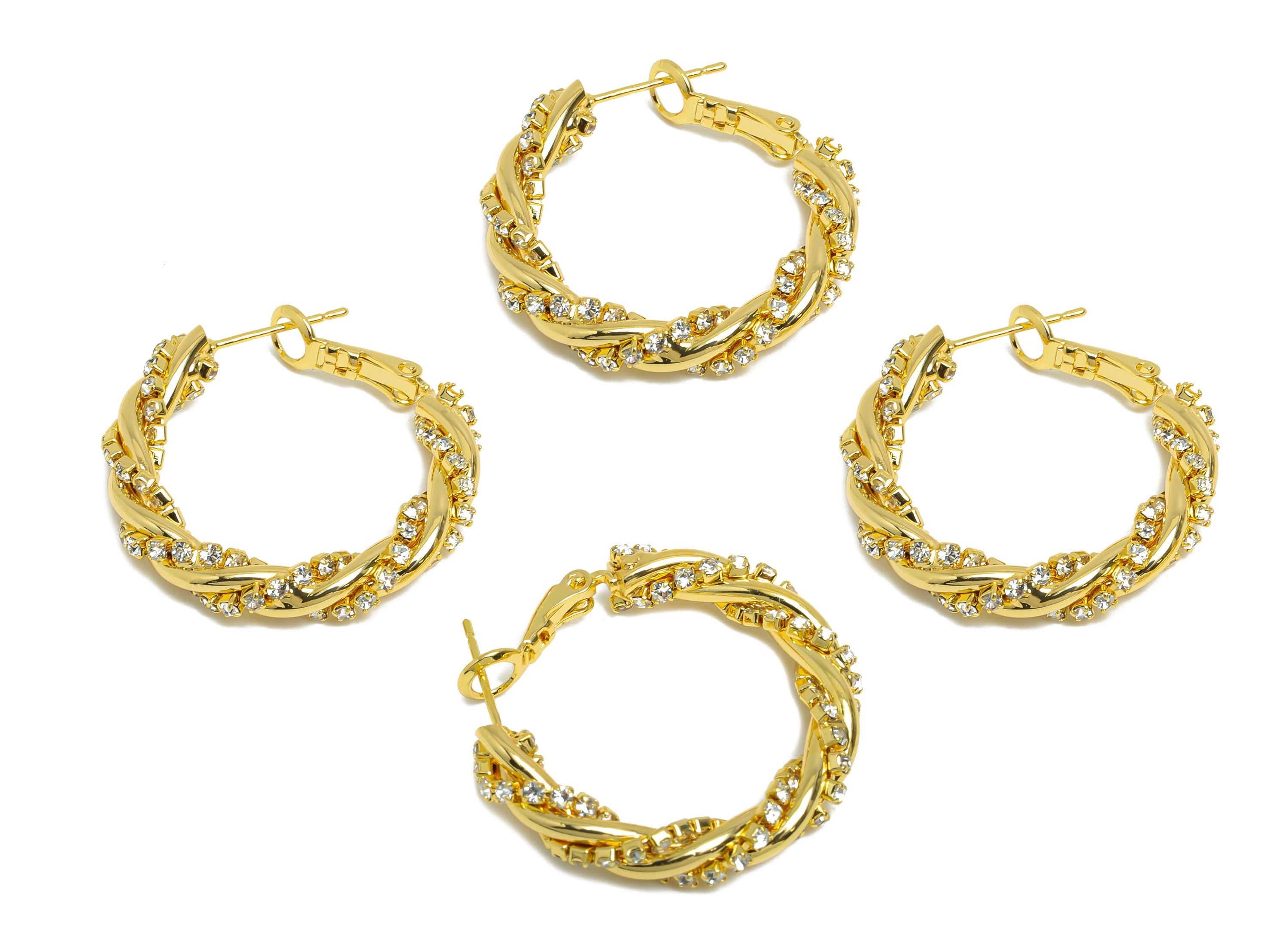 Brass Twisted Hoop Earring - Gold Round Luxurious Zircon Earring - Geometric Clasp Back Earring - 18K Real Gold-Plated - 30x26x4mm - RGP9506 - DOMEDBAZAAR