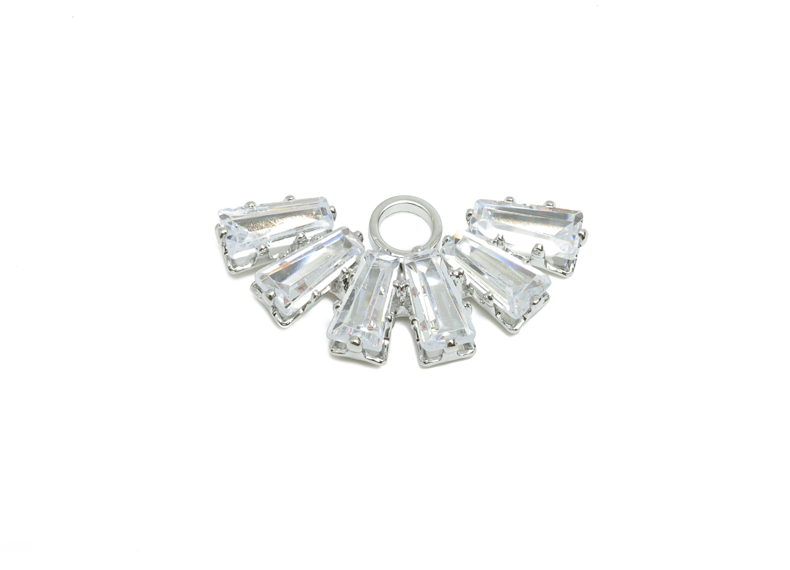 Brass Fan Earring Charm - Semicircle Earring Charm - Dainty Zircon Pendant for Necklace - 18K Real White Gold Plated -20x10x2.6mm- RGP10336 - DOMEDBAZAAR