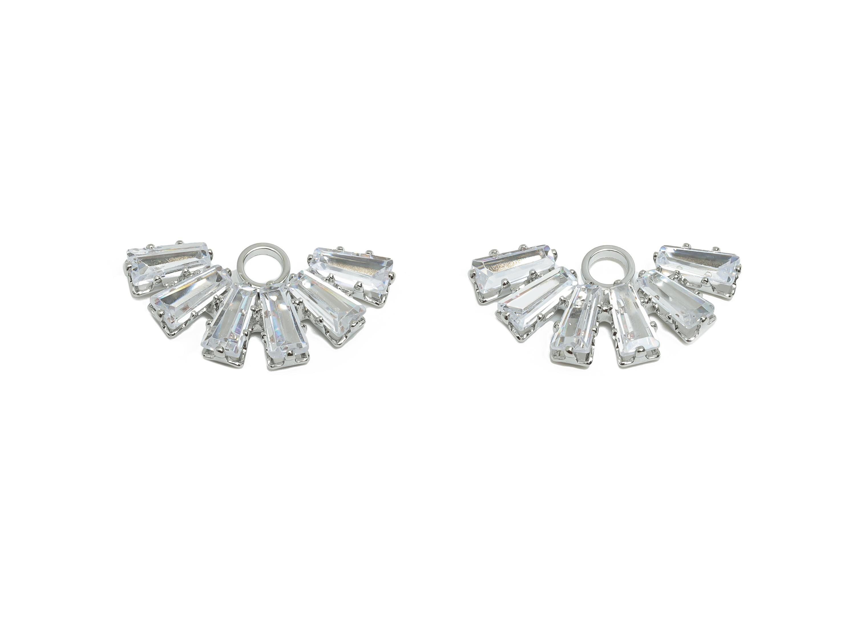 Brass Fan Earring Charm - Semicircle Earring Charm - Dainty Zircon Pendant for Necklace - 18K Real White Gold Plated -20x10x2.6mm- RGP10336 - DOMEDBAZAAR