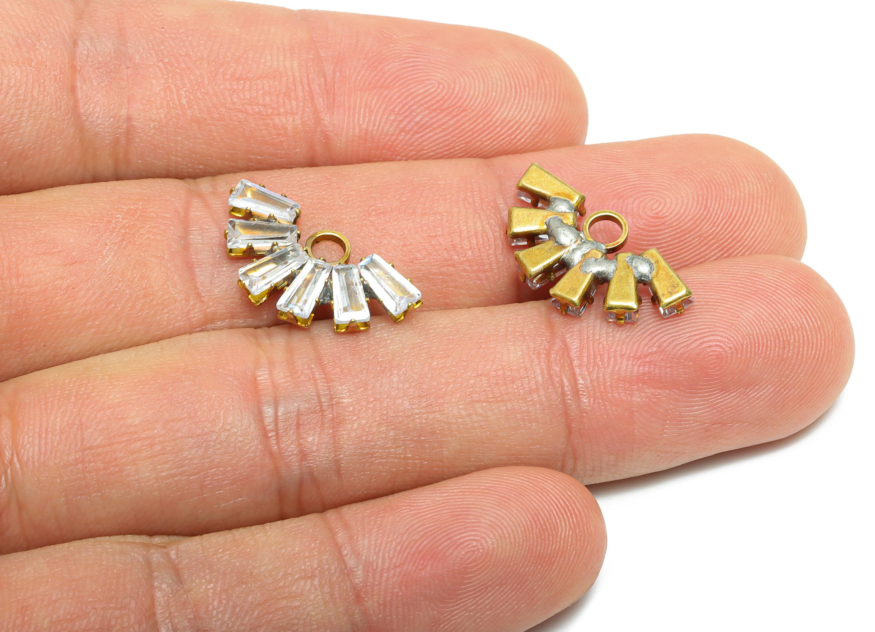 Brass Fan Earring Charm - Raw Brass Semicircle Earring Charm - Dainty Zircon Pendant for Necklace - Modern Charm - 20x10x2.6mm - PP10990 - DOMEDBAZAAR