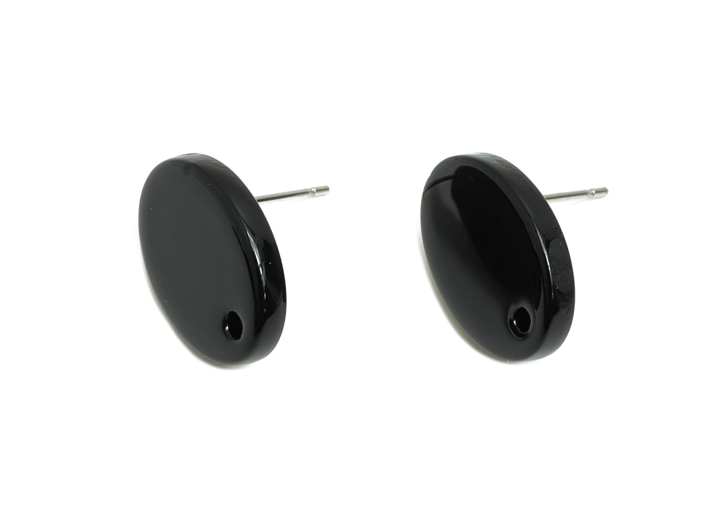 Acetic Acid Oval Earring Post -Minimalist Black Stud - DIY Earring Base Component - Modern Earring Posts with Holes - 16x12x2mm - AC2294-A66 - DOMEDBAZAAR
