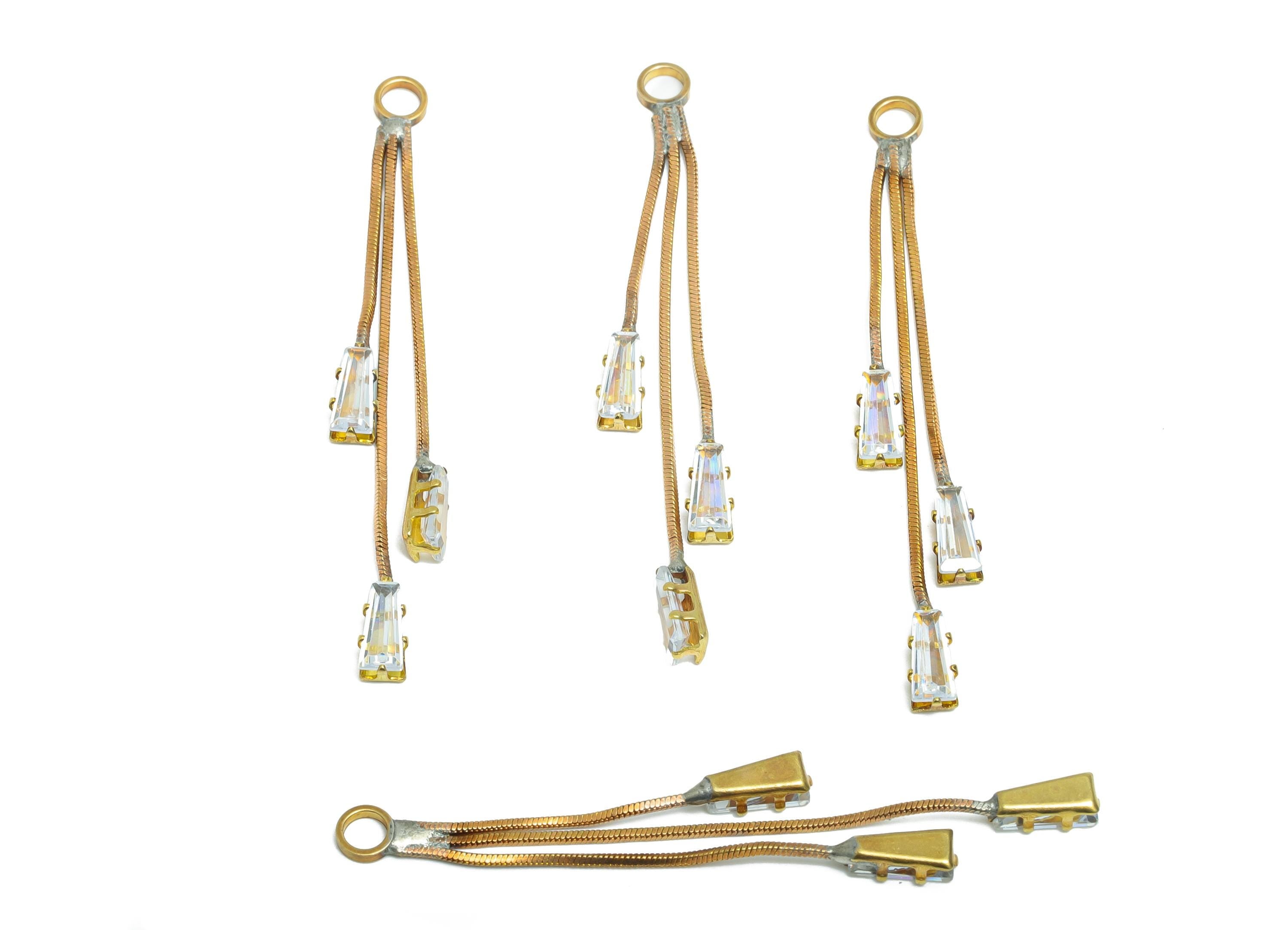 Crystal Dangle Charm - Raw Brass Sparking Earring - Dainty Zircon Dangling Charm with Crystals - Faceted Dangle Charm - 52x3x2mm - PP10989 - DOMEDBAZAAR