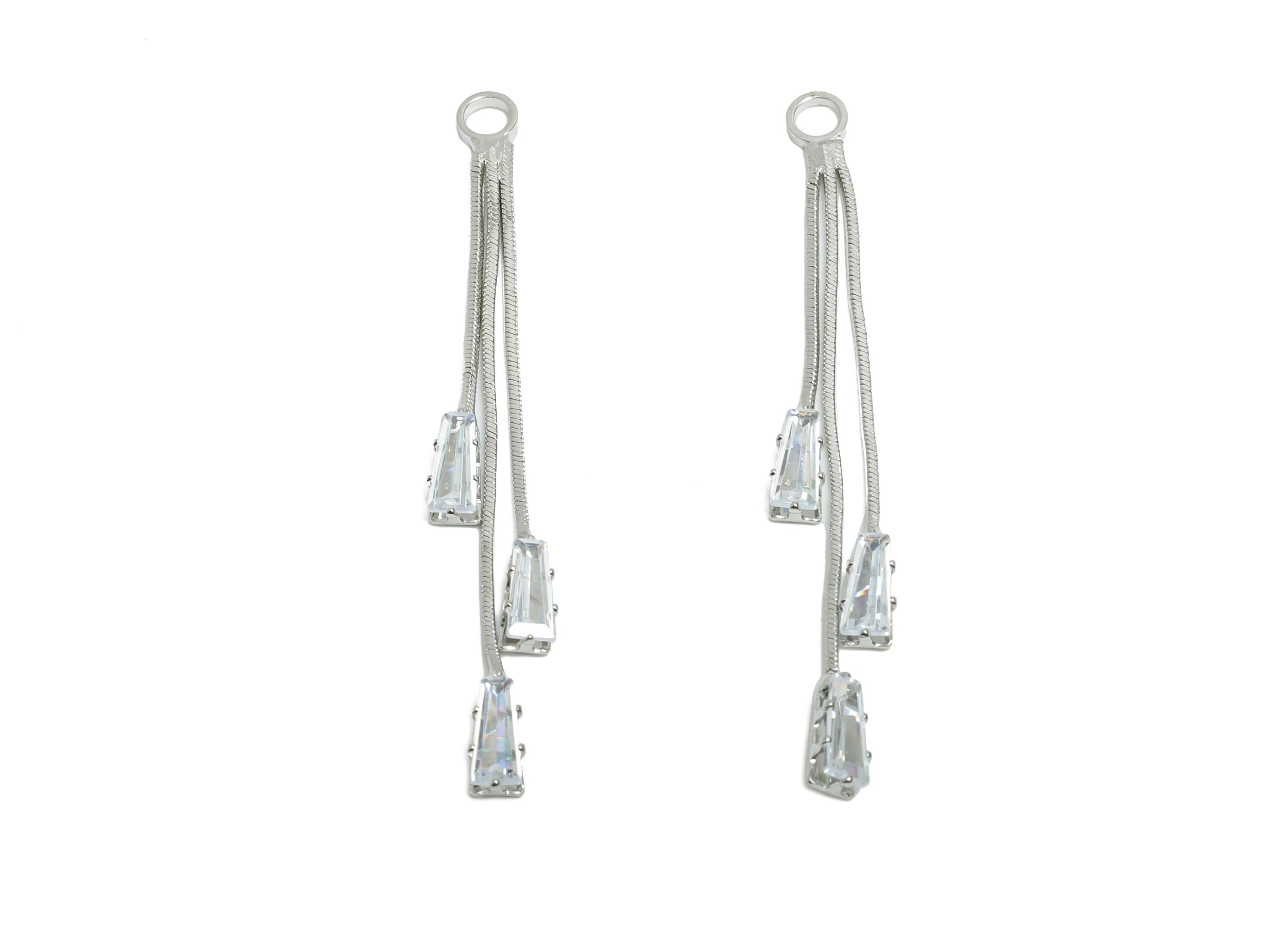 Crystal Dangle Charm - Brass Sparking Earring - Dainty Zircon Dangling Charm with Crystals - Silver Dangle Charm - 52x3x2mm - RGP10334 - DOMEDBAZAAR