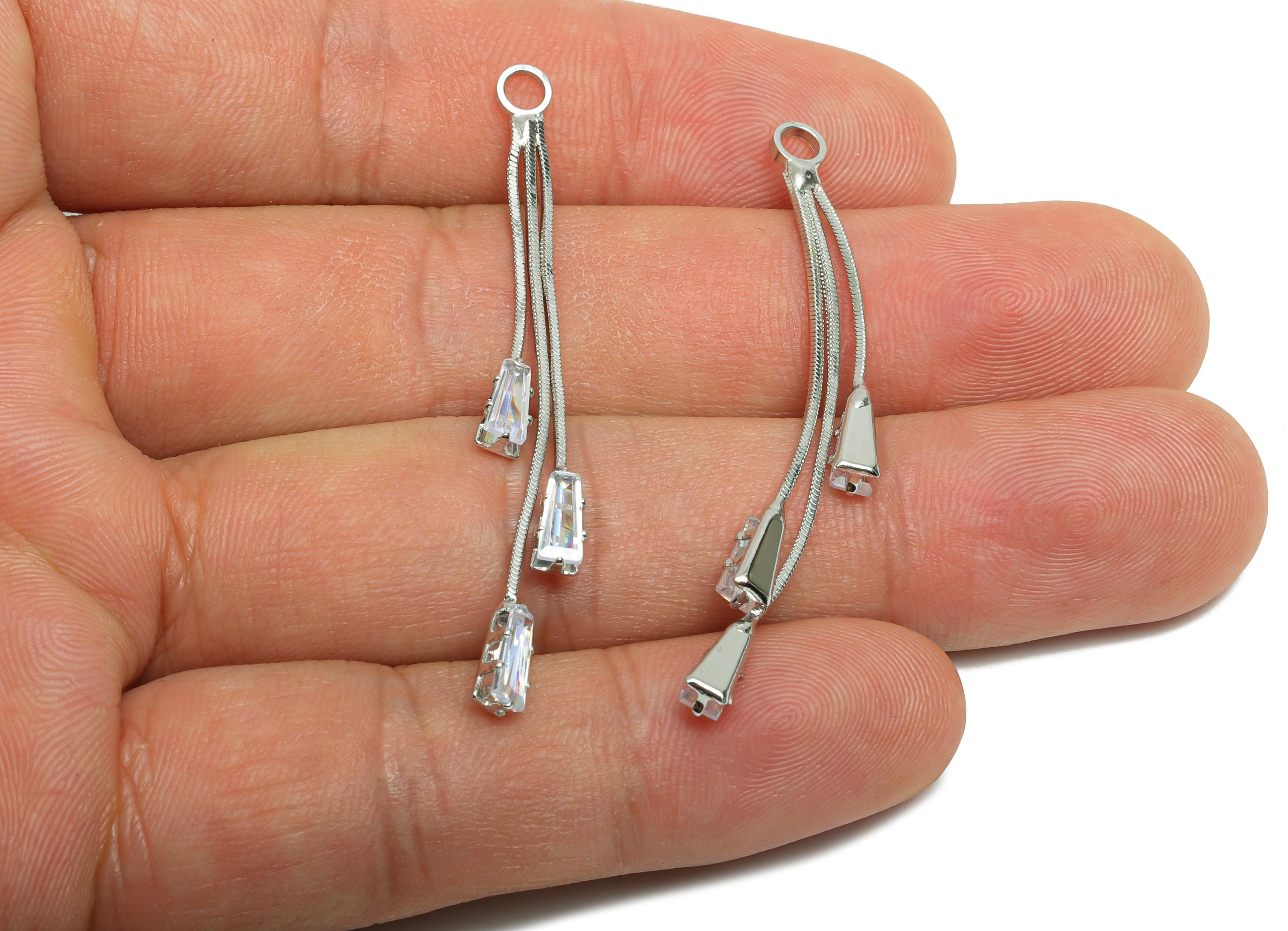 Crystal Dangle Charm - Brass Sparking Earring - Dainty Zircon Dangling Charm with Crystals - Silver Dangle Charm - 52x3x2mm - RGP10334 - DOMEDBAZAAR