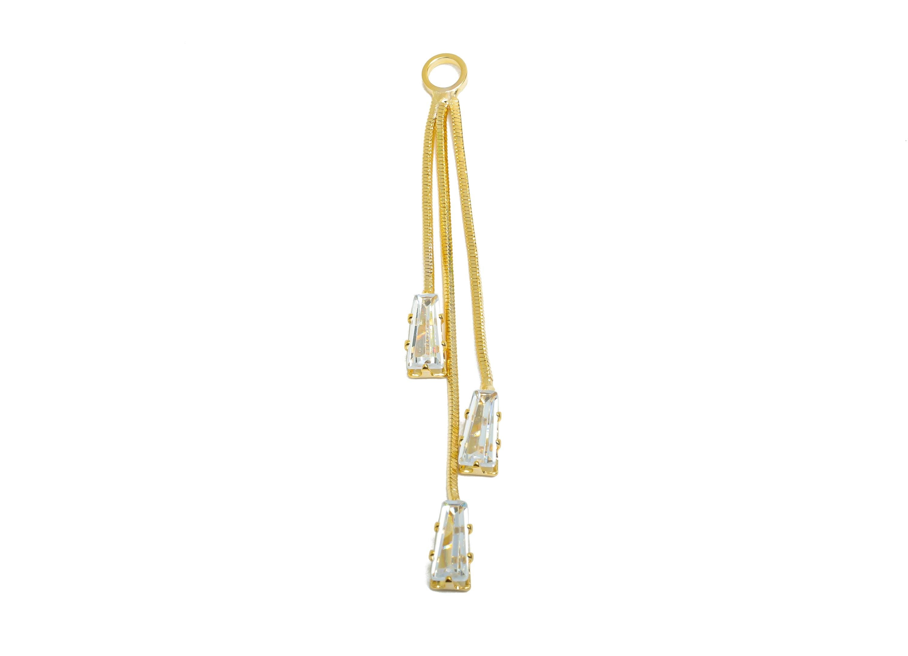 Crystal Dangle Charm - Brass Sparking Earring - Dainty Zircon Dangling Charm with Crystals - Gold Dangle Charm - 52x3x2mm - RGP10333 - DOMEDBAZAAR