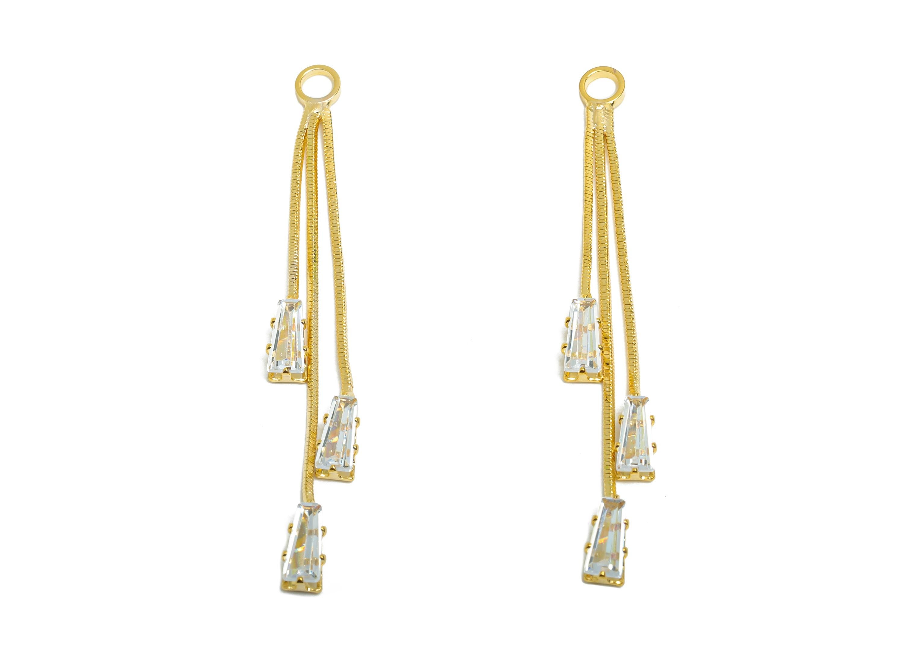 Crystal Dangle Charm - Brass Sparking Earring - Dainty Zircon Dangling Charm with Crystals - Gold Dangle Charm - 52x3x2mm - RGP10333 - DOMEDBAZAAR